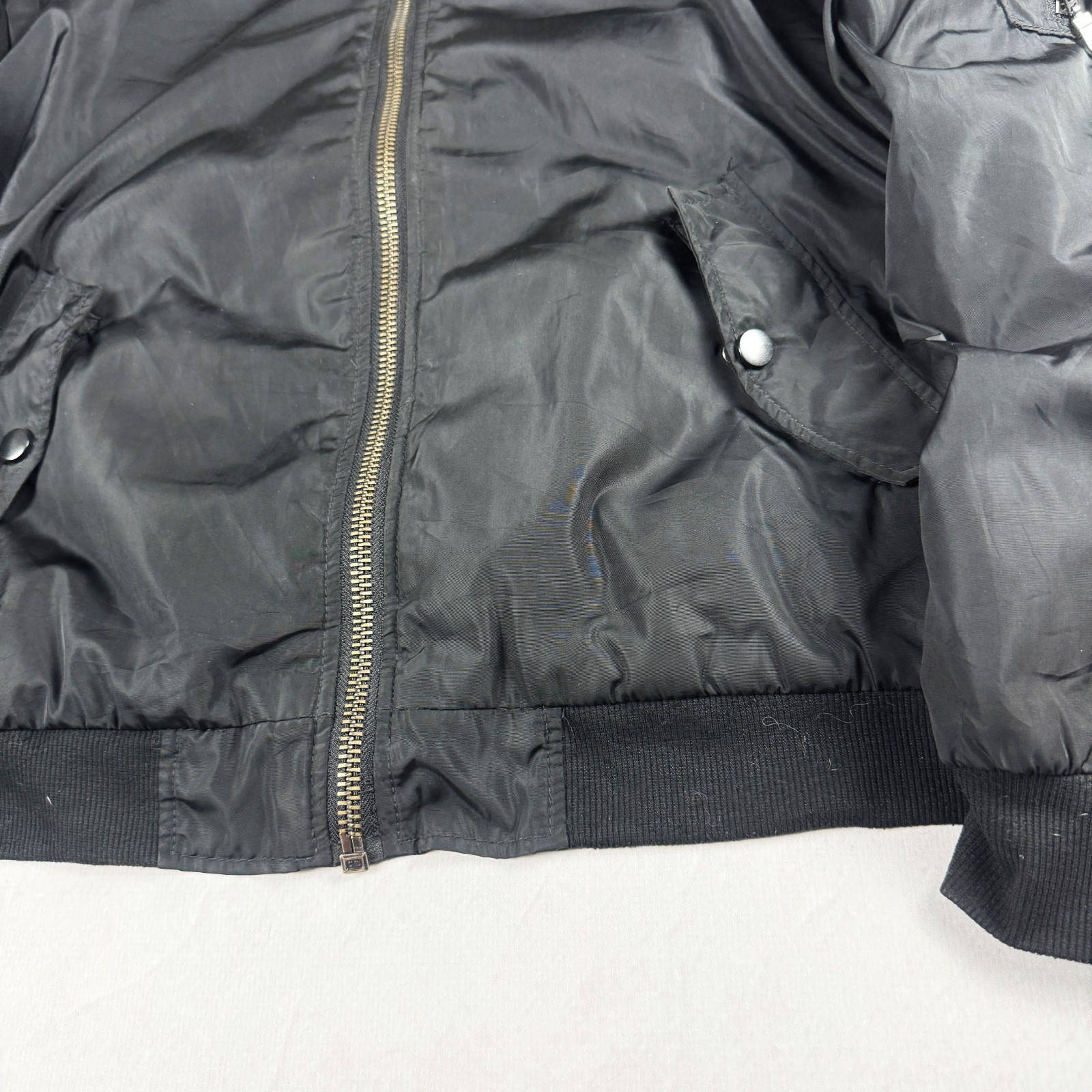 Mens Vintage Black MA-1 Bomber Flight Jacket Nylon Military Utility Zip Y2K