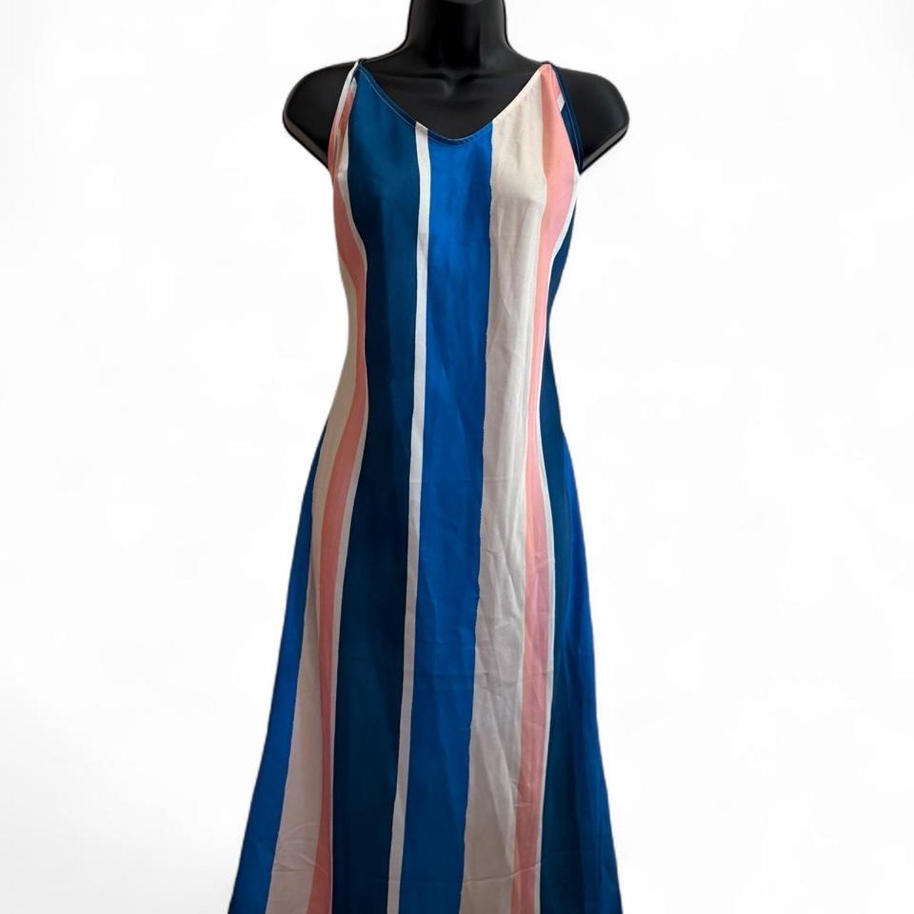 H&M Y2K blue and pink striped slip maxi dress