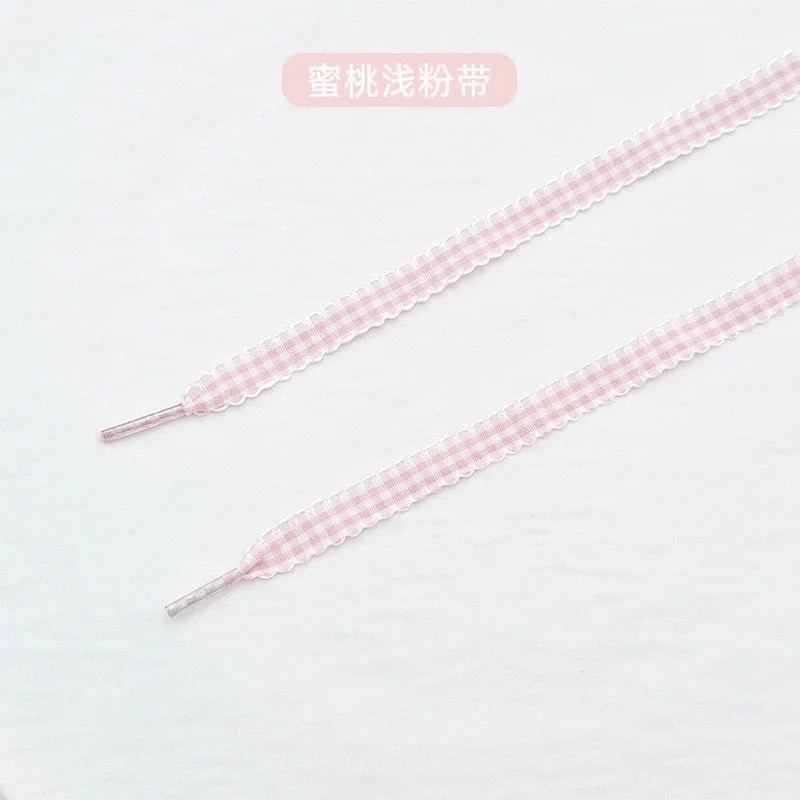 1 Pair 1cm Wide Ribbon Grid Flat Shoelaces Length 120cm Trendy DE Training Shoes