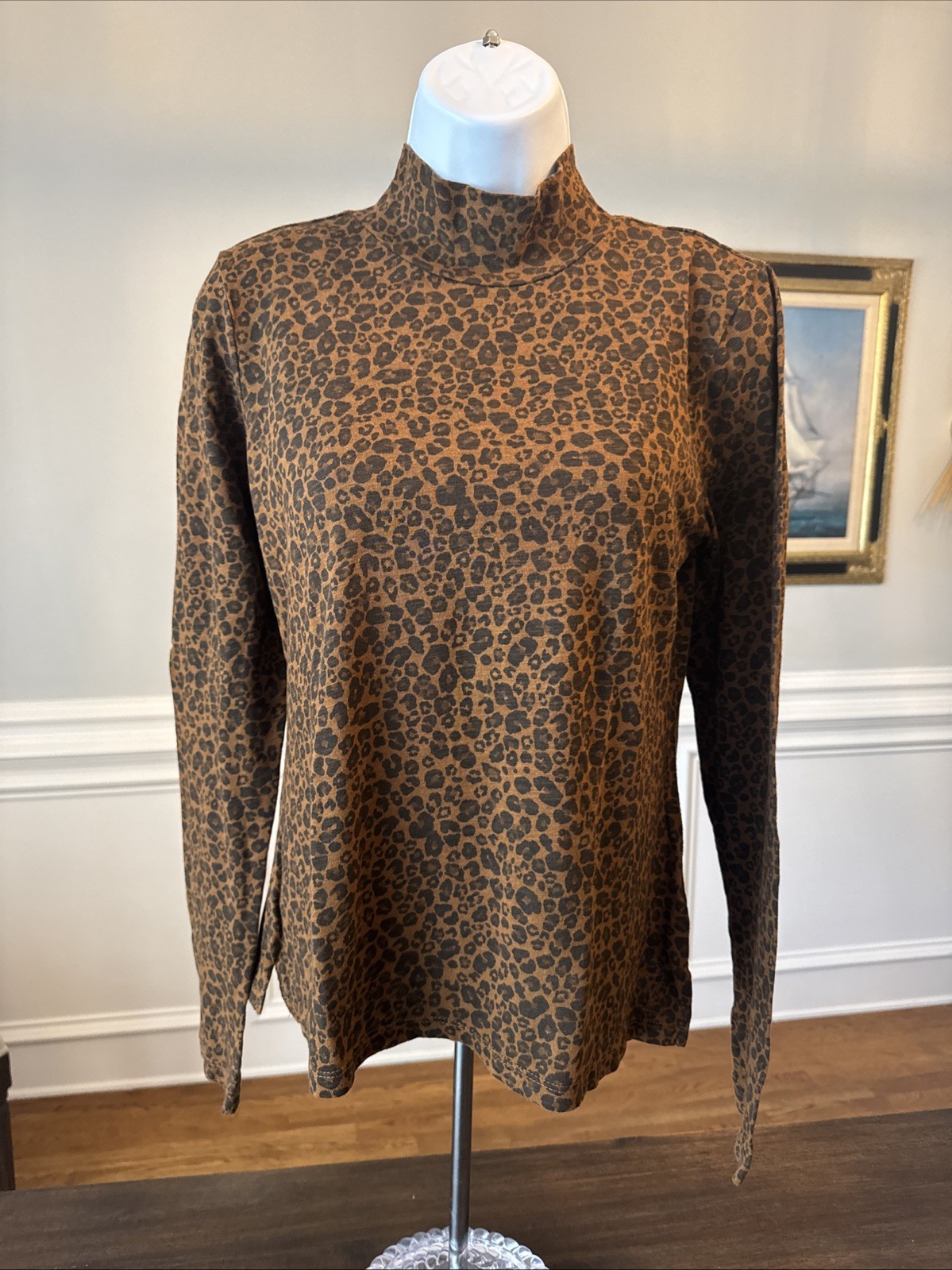 Sanctuary Women Size Small – Long Sleeve Shirt Cheetah Cotton Mock Neck City