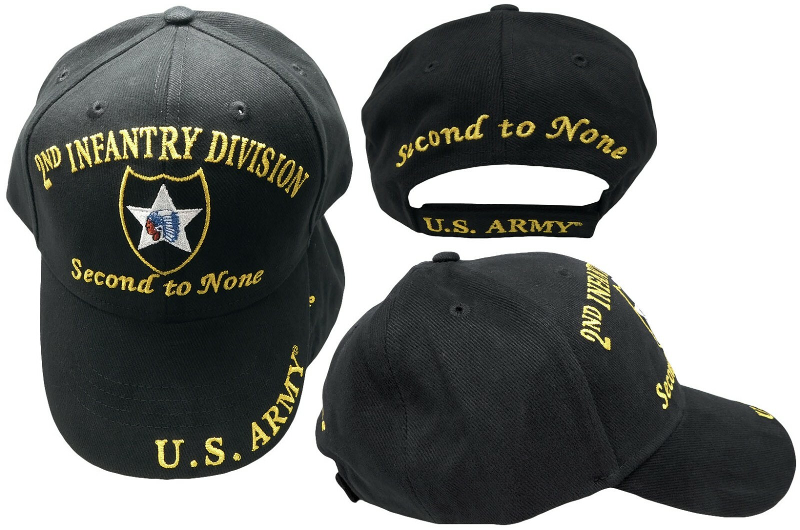 U.S. Army 2nd Infantry Division Second to None Black Embroidered Cap Hat (RUF)