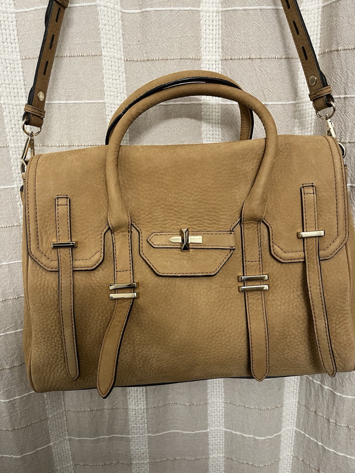 Rebecca Minkoff Tan Nubuck Satchel Top Handle, Detachable Crossbody Strap