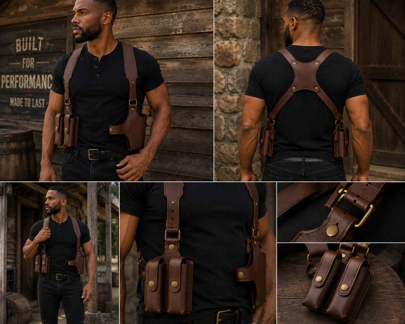 Genuine Leather Shoulder Holster Harness Magazine Pouch Adjustable Chest Rig