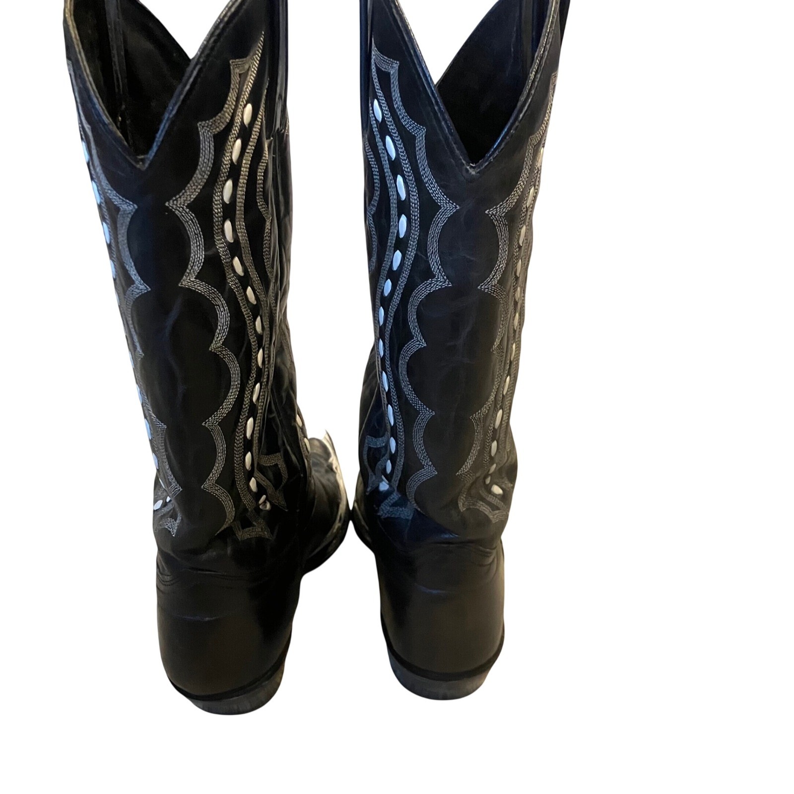 J. Chisholm Mens 7 D Black White Leather Cowboy Boots J6027 Handcrafted USA