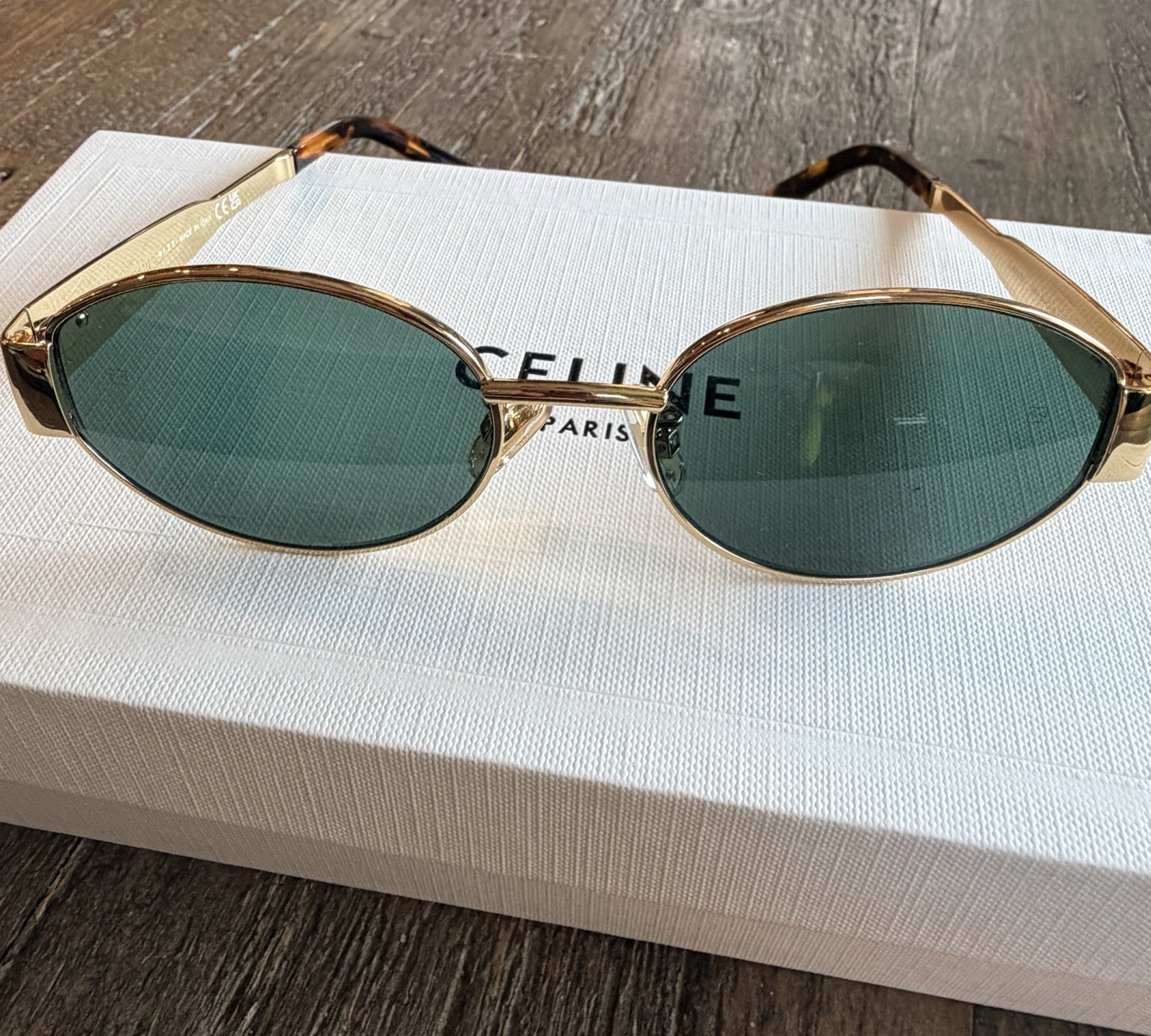 Celine Triomphe Oval Sunglasses Metal Gold Green