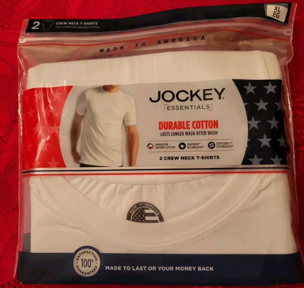 Jockey Essentials 2 Crew Neck T-Shirts Size XL 46-48 White Cotton MADE IN USA