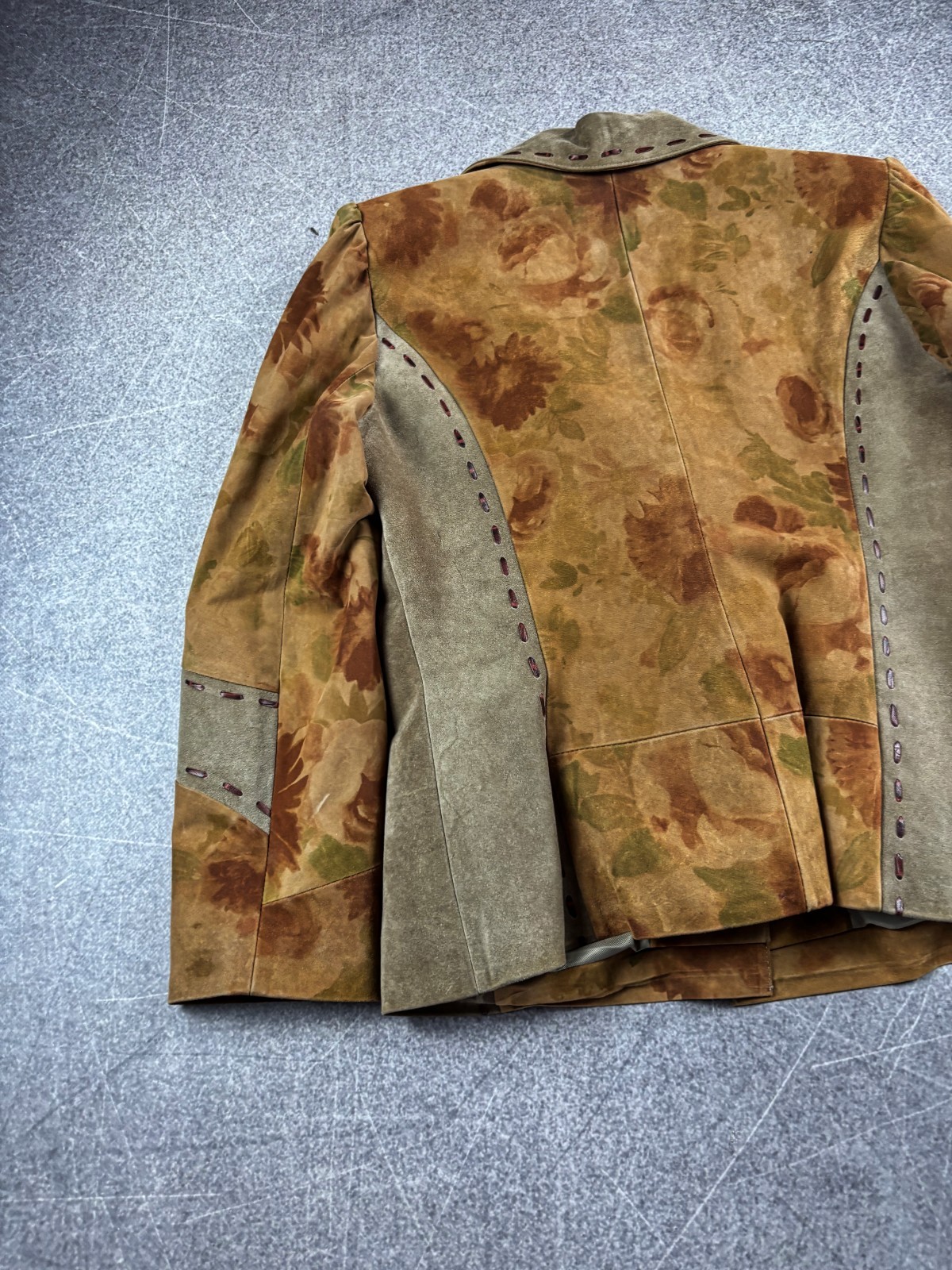 Vintage Genuine Suede Floral Jacket Boho Cottagecore Western Art Nouveau Rare
