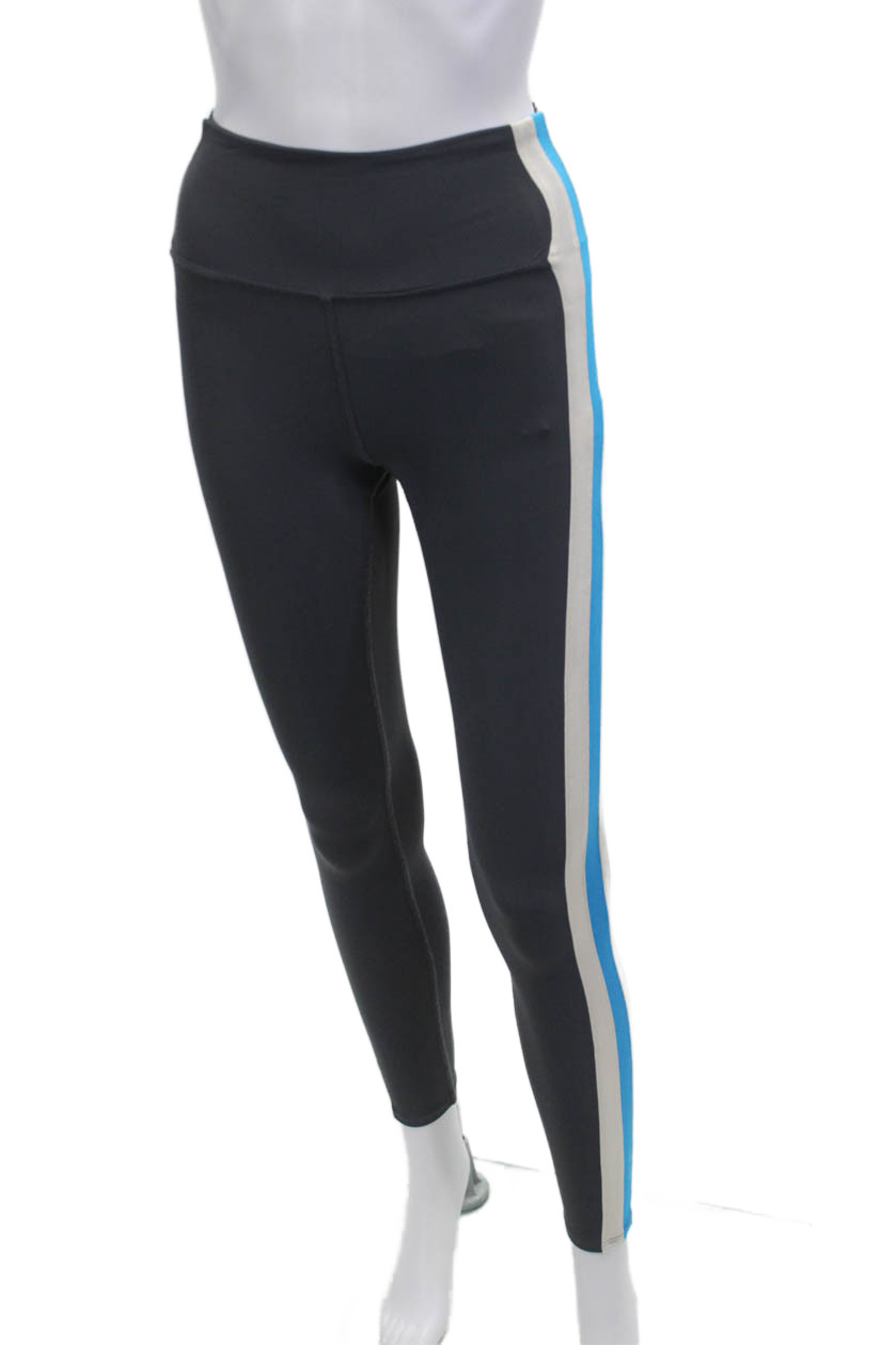 AYDA Women Ankle Leggings Black Striped 80% Nylon 20% Spandex Size XS