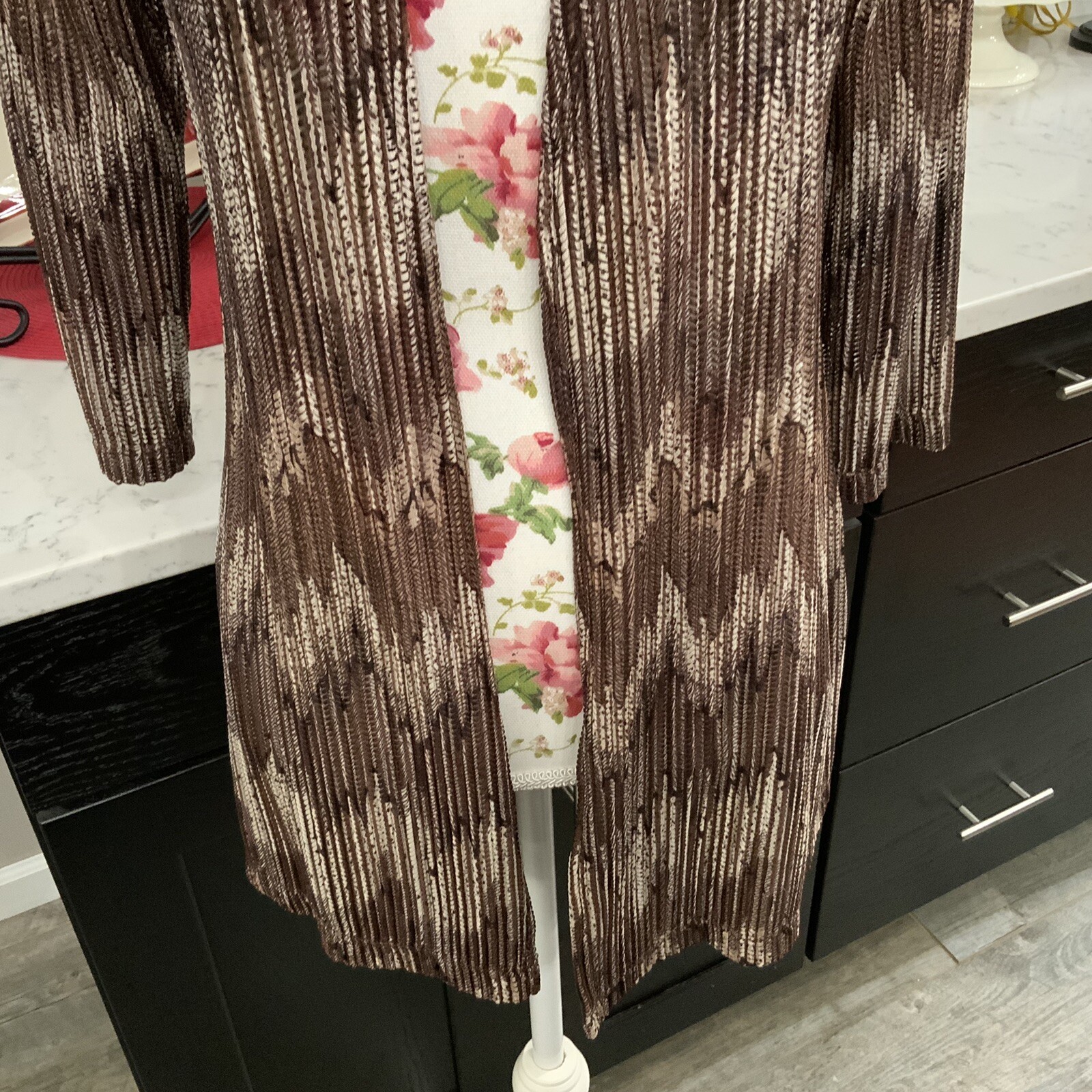 Chico’s Lightweight Open Front Cardigan Sz 0 Small 3/4 Sleeve Autumn Brown Tan