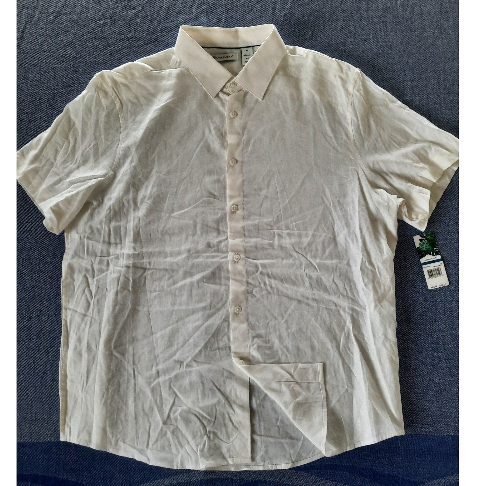Cubavera Mens XL Short Sleeve Button Down Shirt Brilliant White Linen Blend New