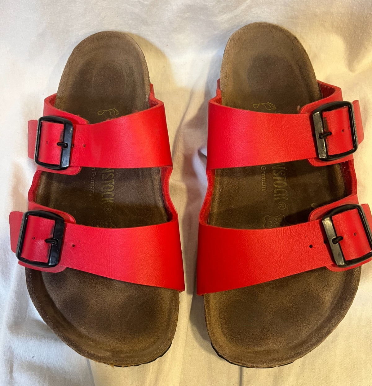 Birkenstock Arizona Red Birko-Flor Sandals Women Sz 35 US 4 4.5 Regular Wide Fit