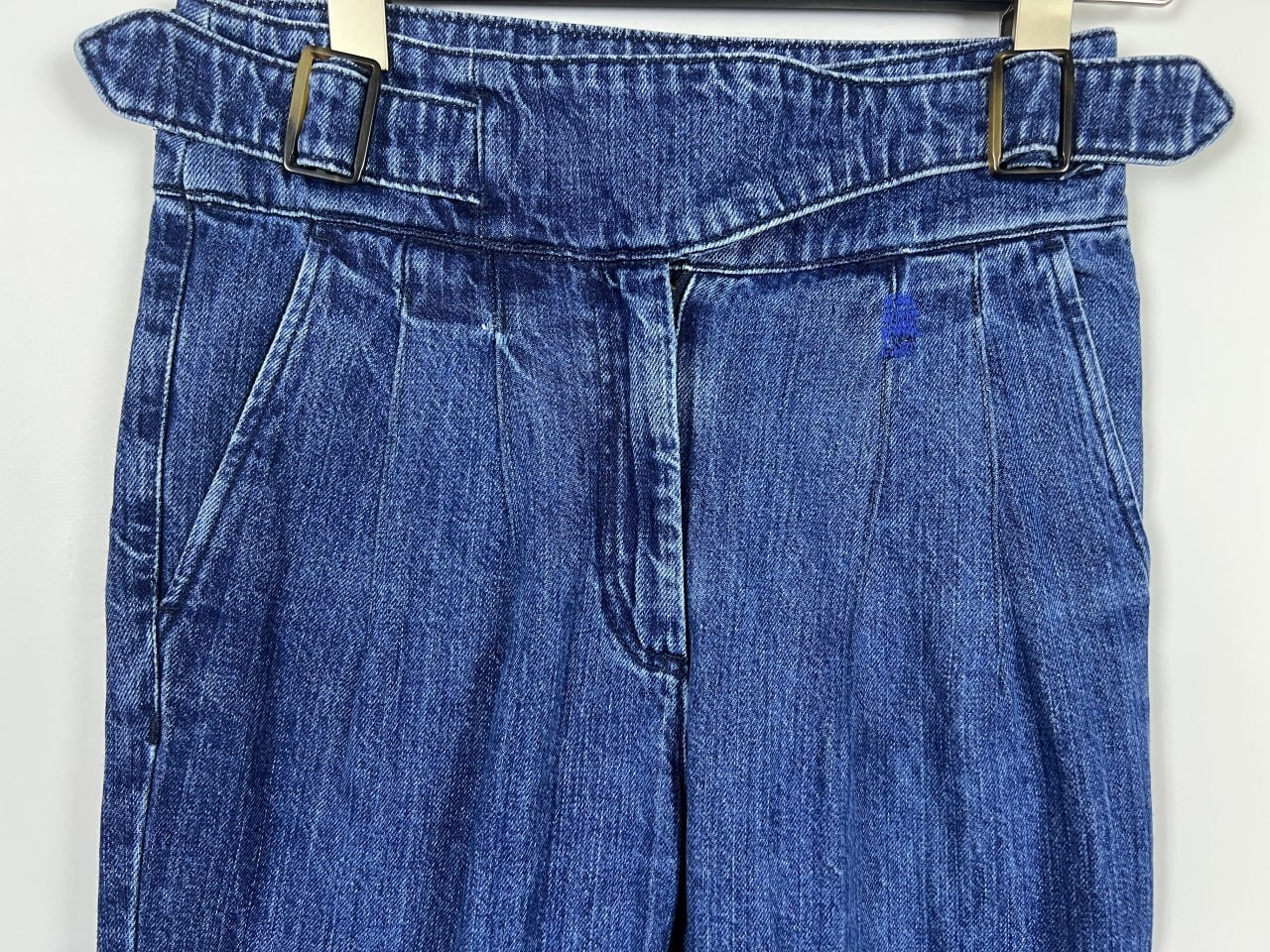 SEZANE Denim Blue High Waist Pleated Belted Regular Slim Fit Pants Size 34