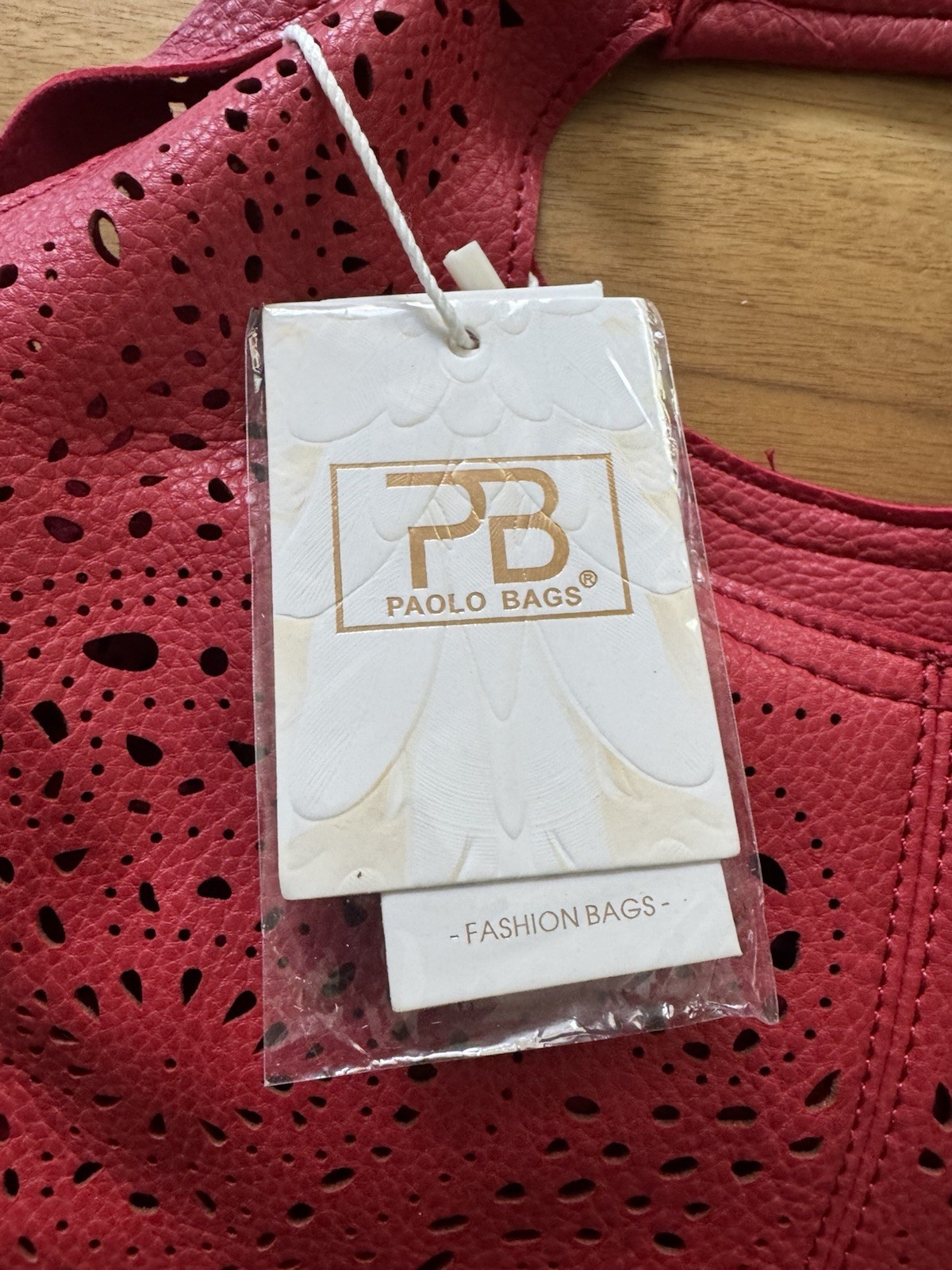 Paolo Bags Red Perforated Crossbody Bag Detachable Strap Silver Hardware