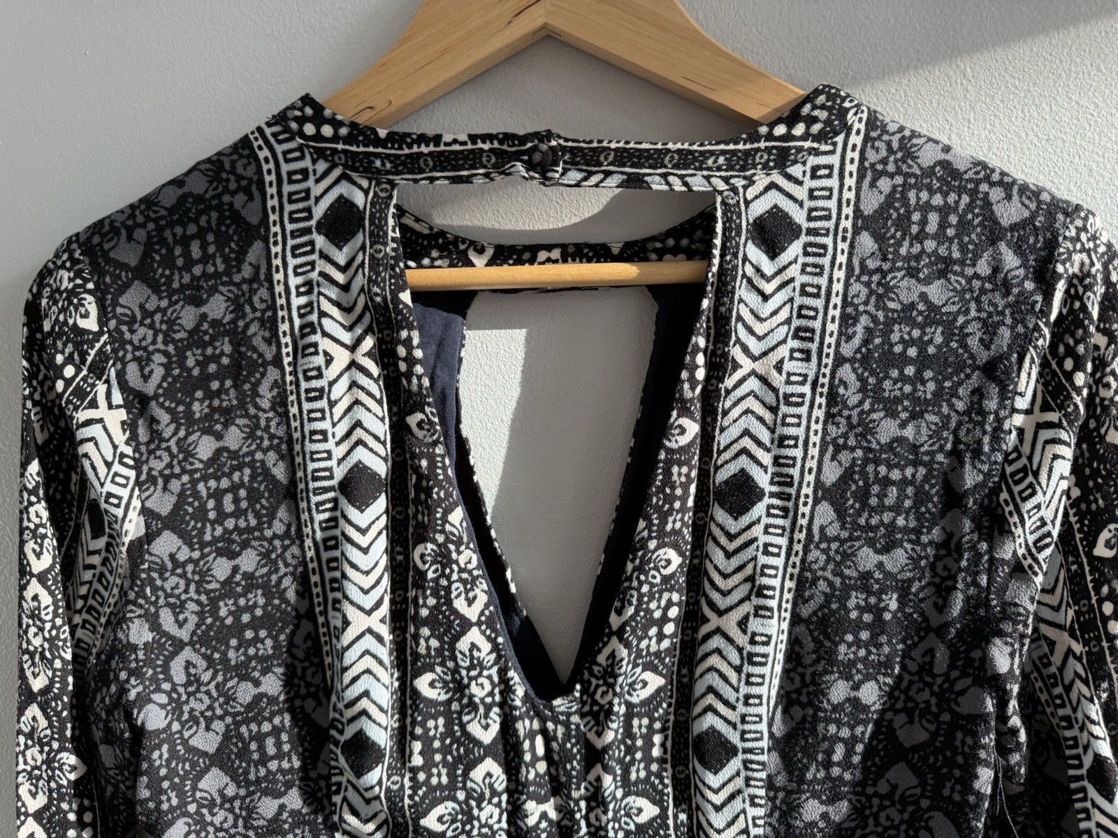 Free People Tegan Border Print Mini Dress Women’s 6 Swing Keyhole Boho Pockets