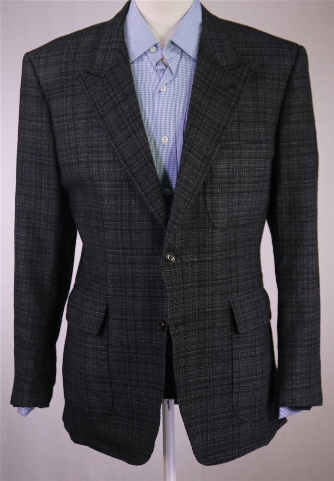 Nat Nast Gray Black Plaid Peak Lapel Patch Pocket Wool Blazer Jacket 42R