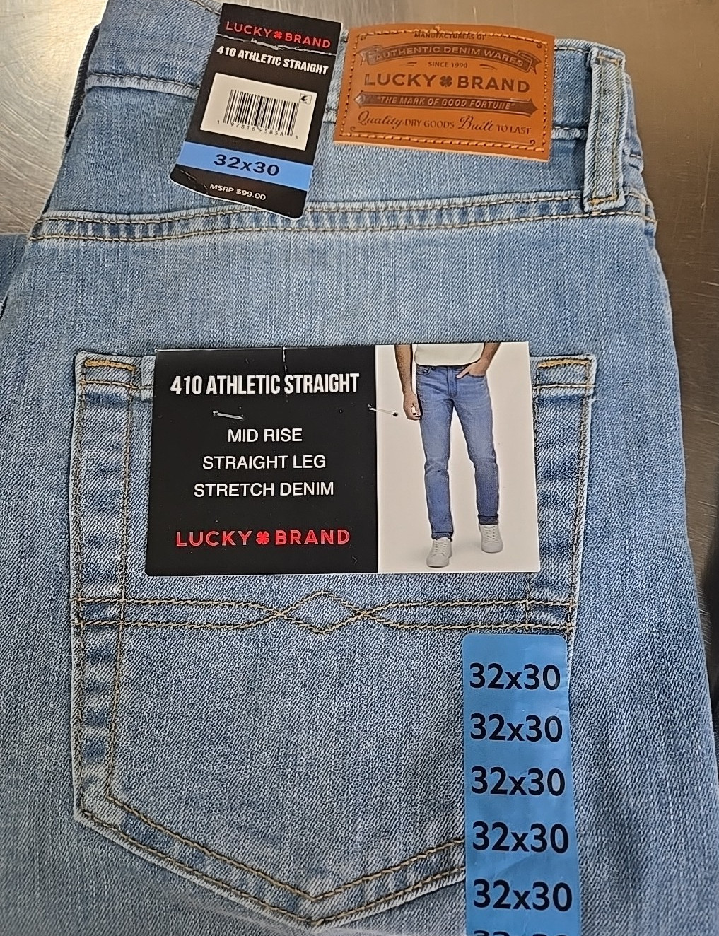 NWT: Men’s Lucky Brand 410 Athletic Straight Jeans – Light Wash – 32×30 or 34×30