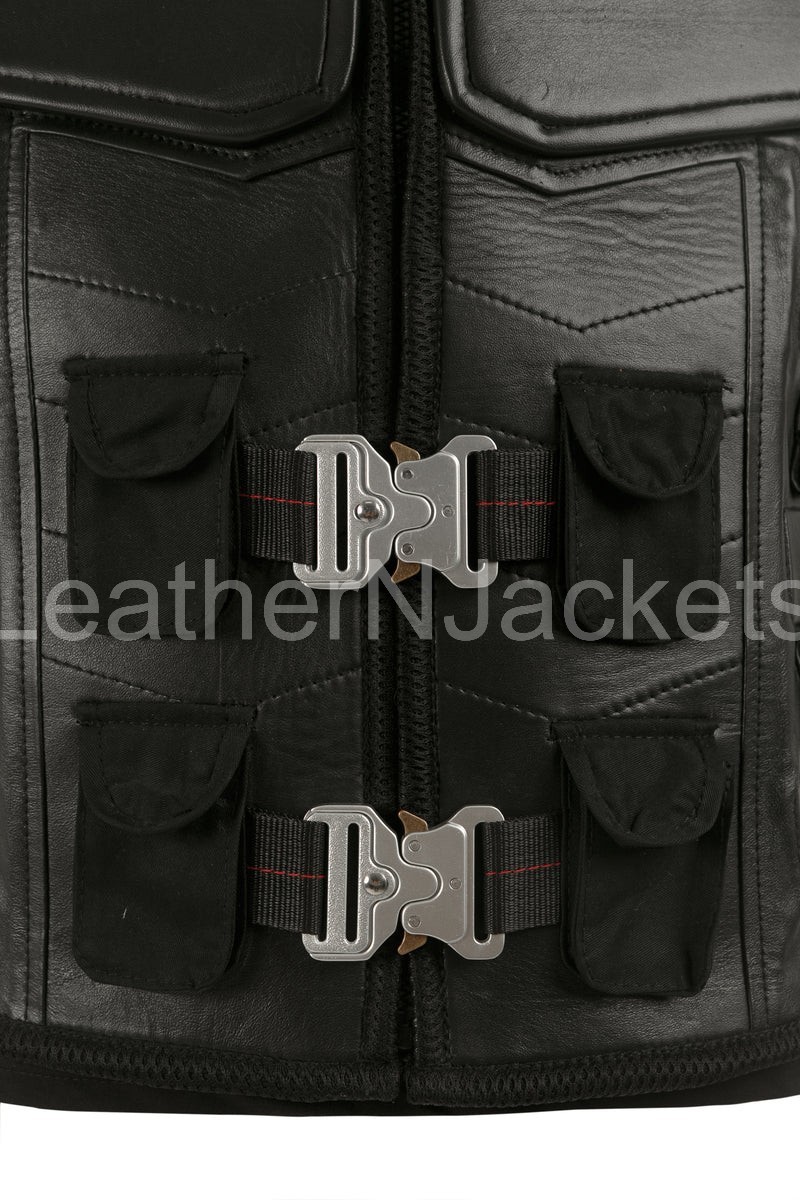 Mens Blade Wesley Snipes Trinity Cosplay Tactical Black Leather Vest Costume