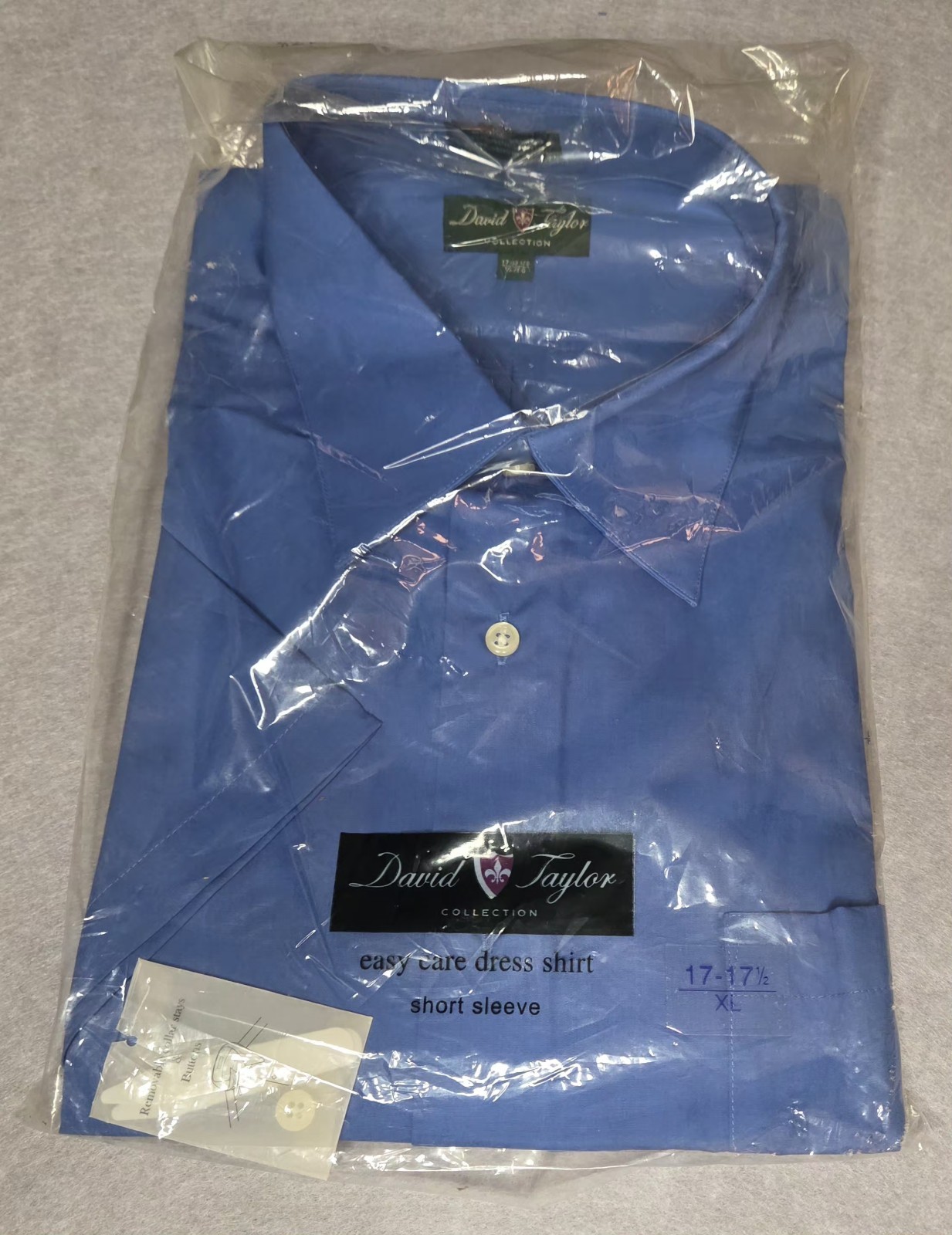 David Taylor Collection Dress Shirt Men’s XL 17-17.5 Blue Short Sleeve NEW