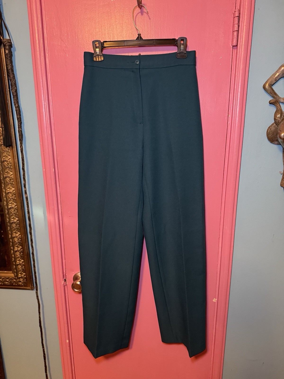 70’s Teal high-waisted trousers front zipper and button closure Size 10 Retro