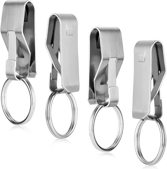 4 Pcs Belt Key Clip Keychain Stainless Steel Metal Car Keys Holder Silver Black