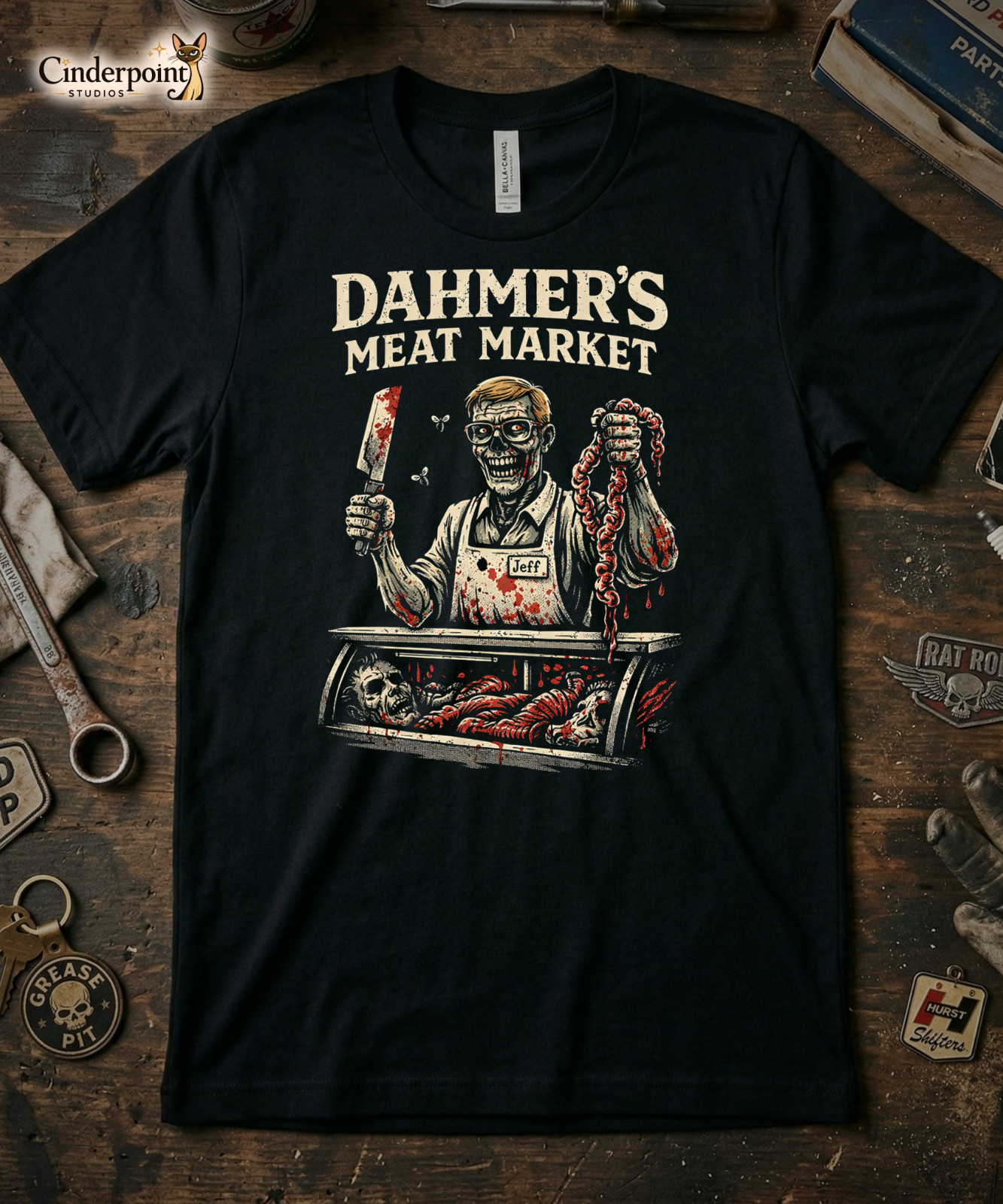 Dahmer’s Meat Market T-Shirt Retro True Crime Horror Graphic Tee Creepy XS-5XL