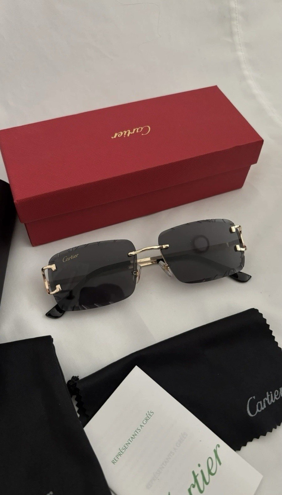 Cartier Big C Diamond Cut black Frameless Lens Gold Frame SHIP SAME DAY