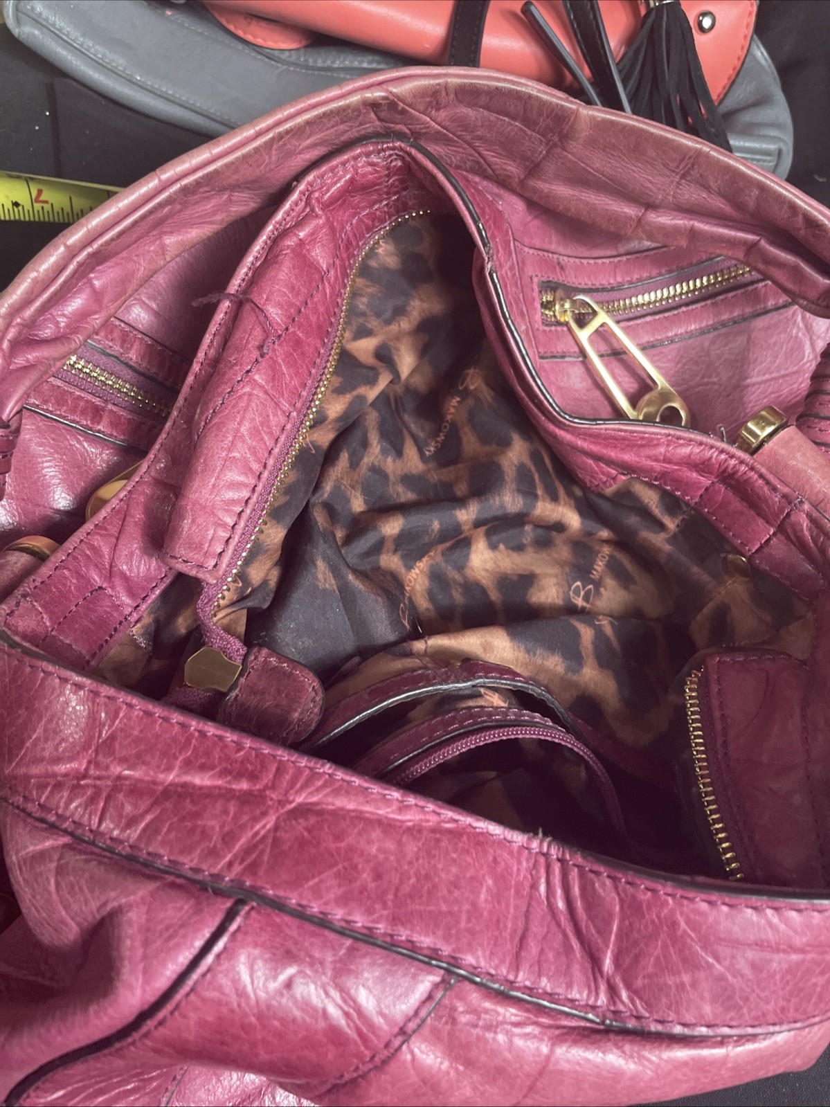 B. Makowsky Leather Shoulder Bag Hobo Purple With Gold Tone Hardware