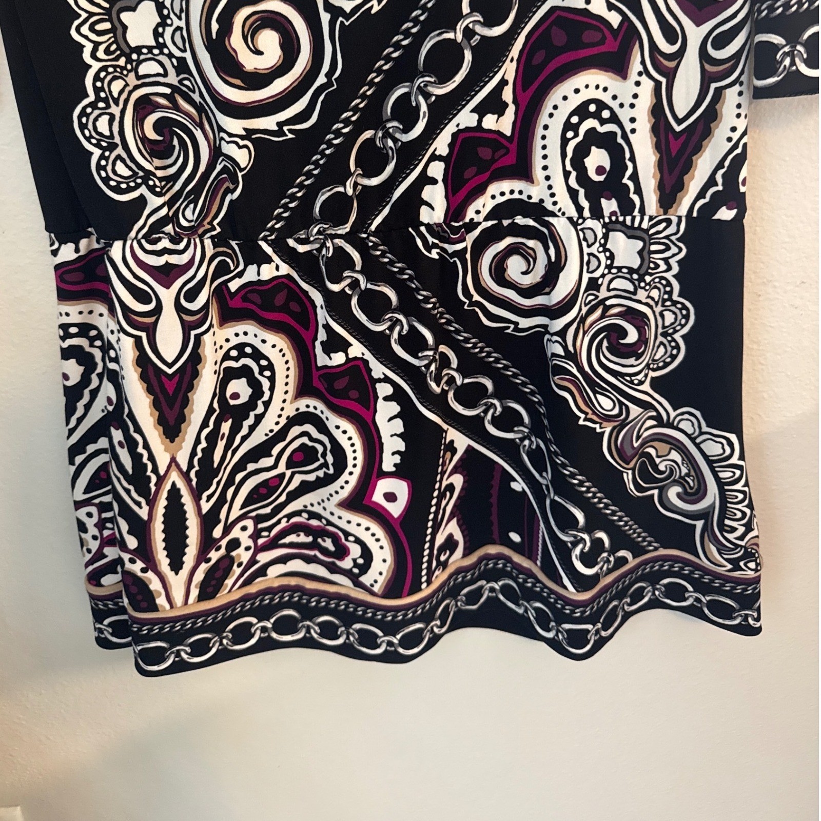 White House Black Market Paisley Chain Print 3/4 Sleeve Sheath Dress Small Black