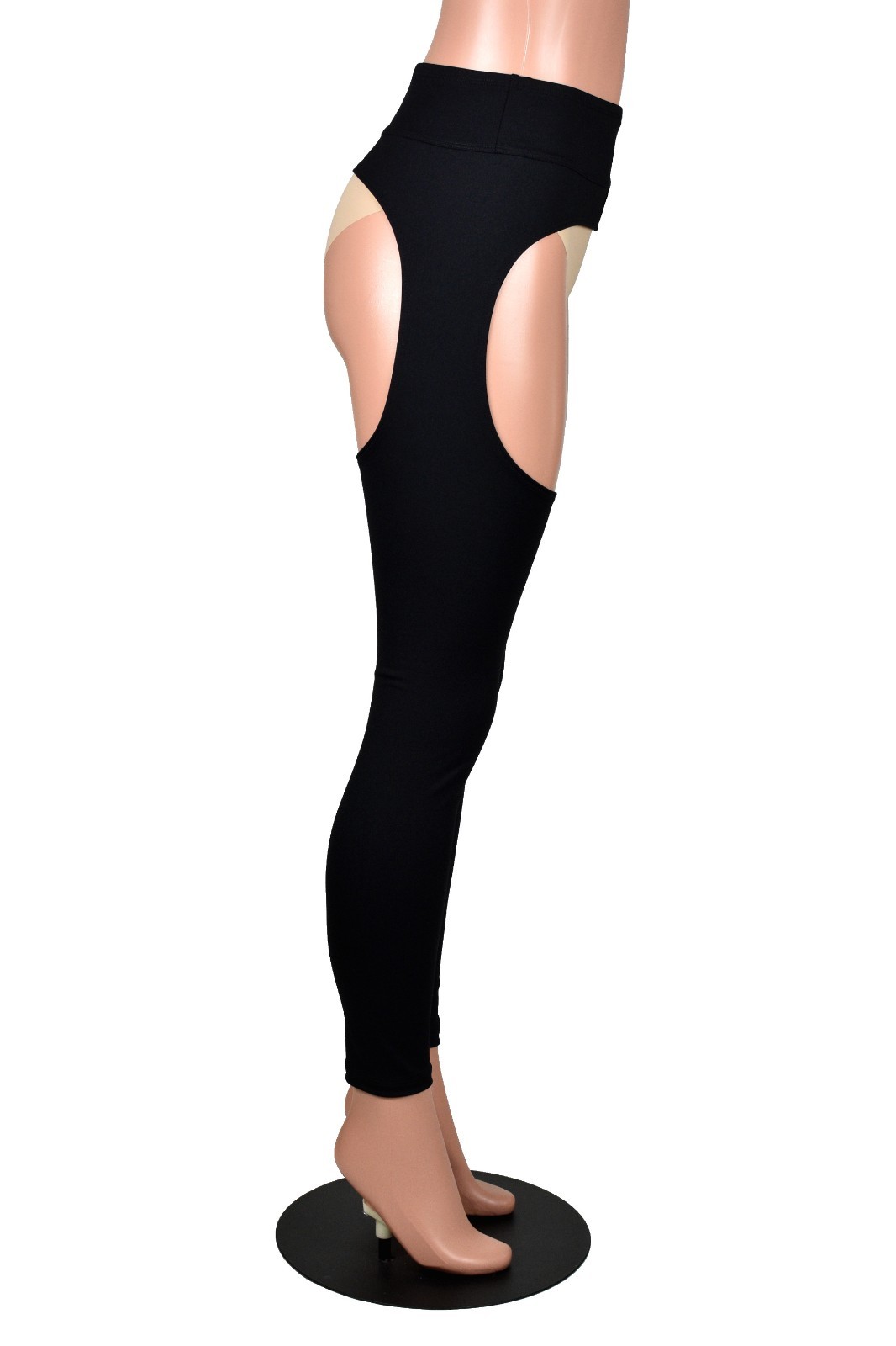 Black Nylon Spandex Chaps stretch leggings XS to 2XL 3XL plus size rave gothic