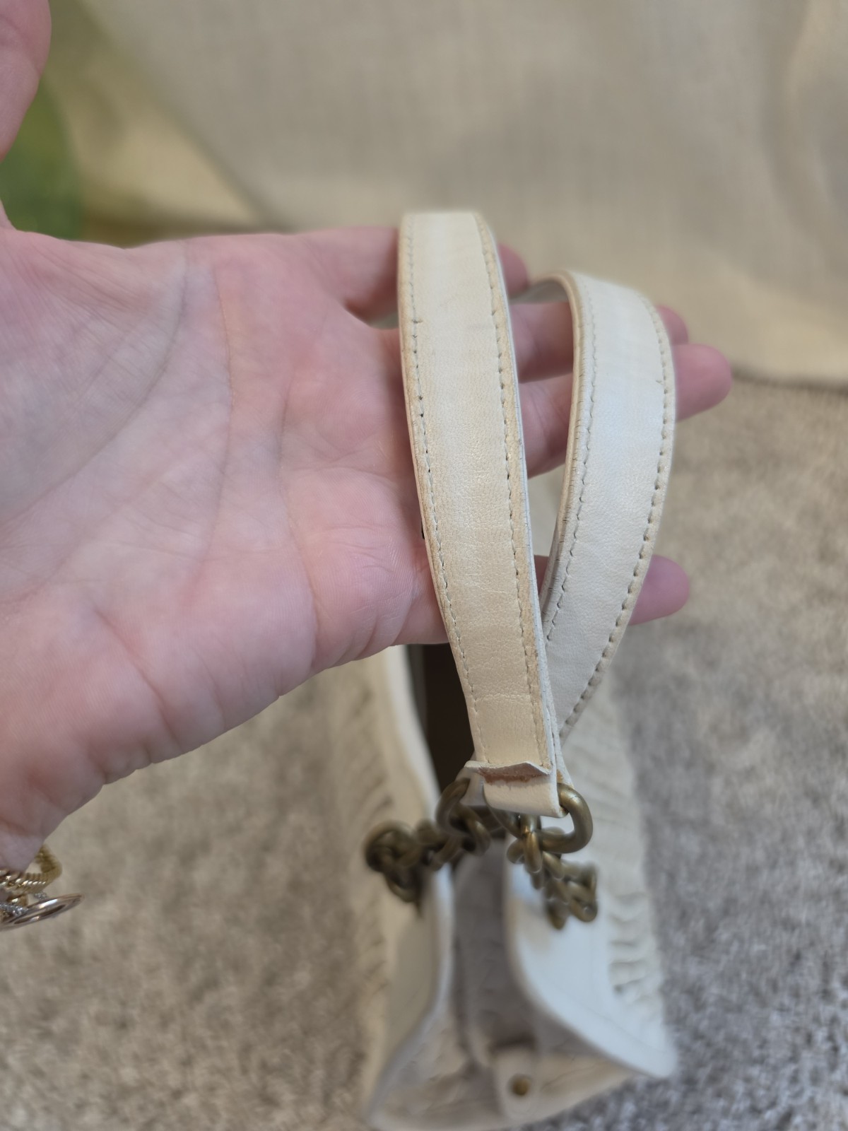 Bottega Veneta Woven Chain Shoulder Bag Ivory Leather Zip Designer Classic