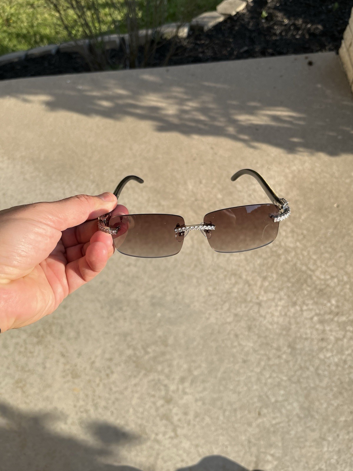 Big C black WHITE Buffalo Horn/Platinum Moissanite Diamond Buffs Glasses NEW