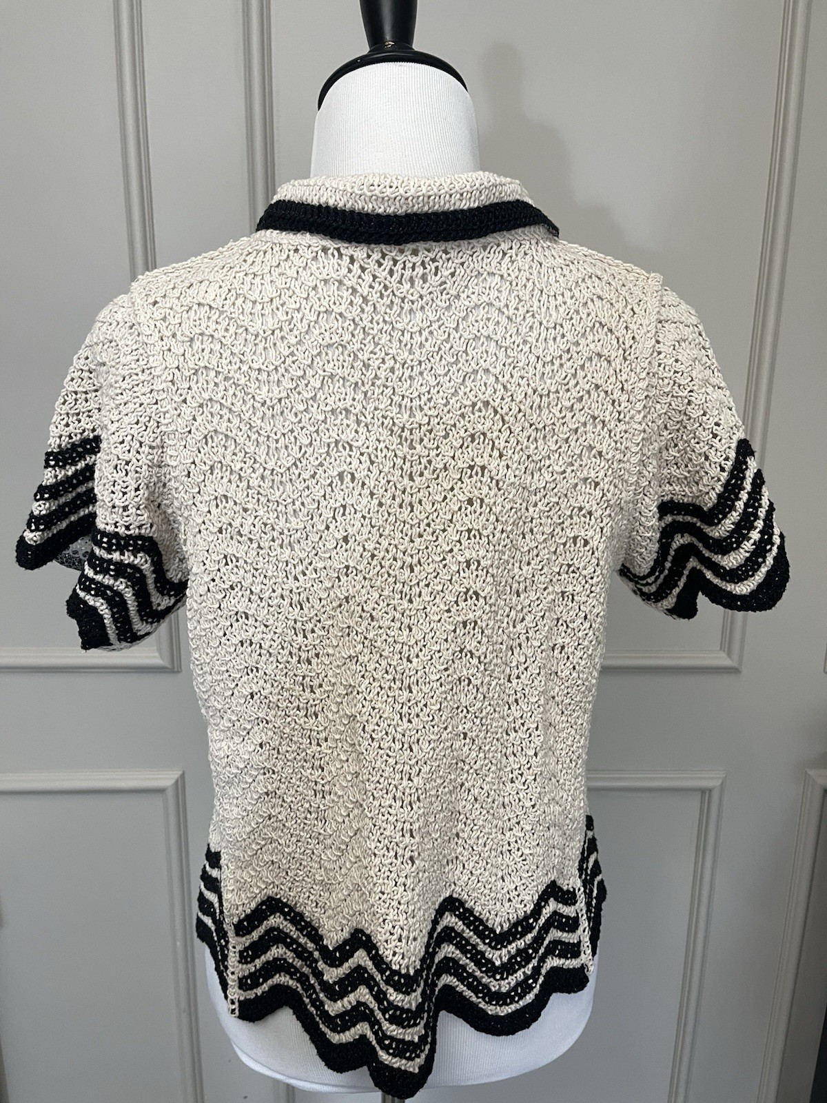 Solitaire Open Knit Crochet Polo Top Women’s M Coastal Nautical Resort Sweater