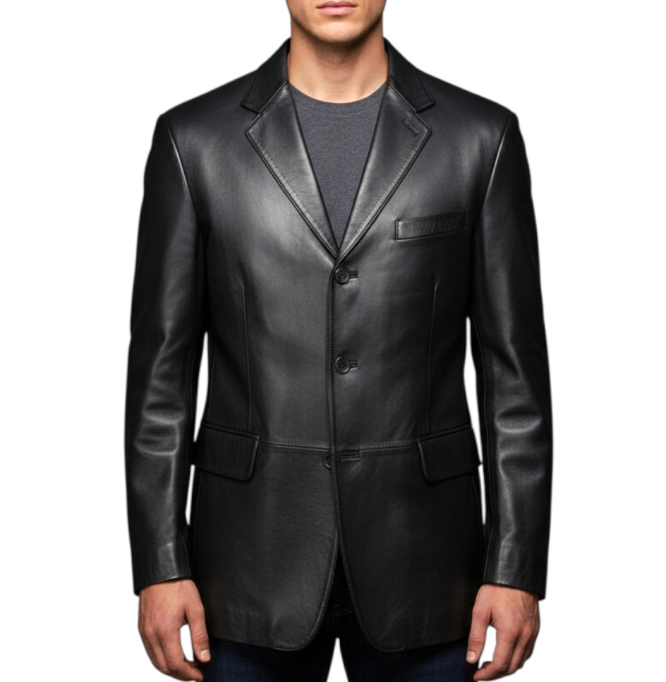 STAFFORD EXECUTIVE Black Lambskin Leather BLAZER JACKET SPORT COAT Gorgeous SZ S