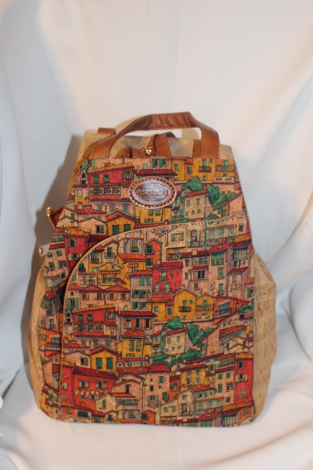NWT 100% Cork handcrafted Portugal natural eco-friendly village pattern backpack