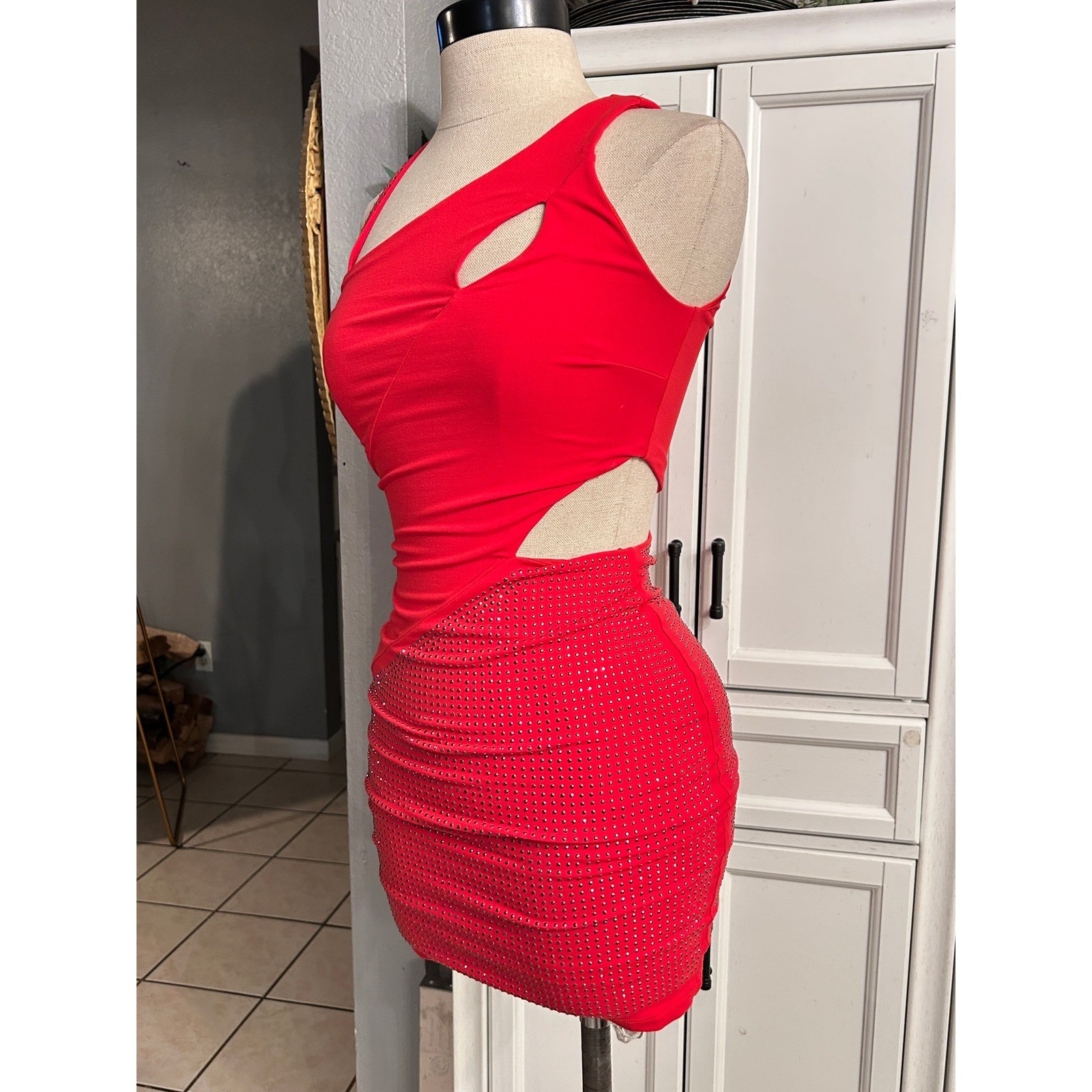 Bebe Red Fitted Mini Dress Bodycon xxsmall Sexy Party Clubbing