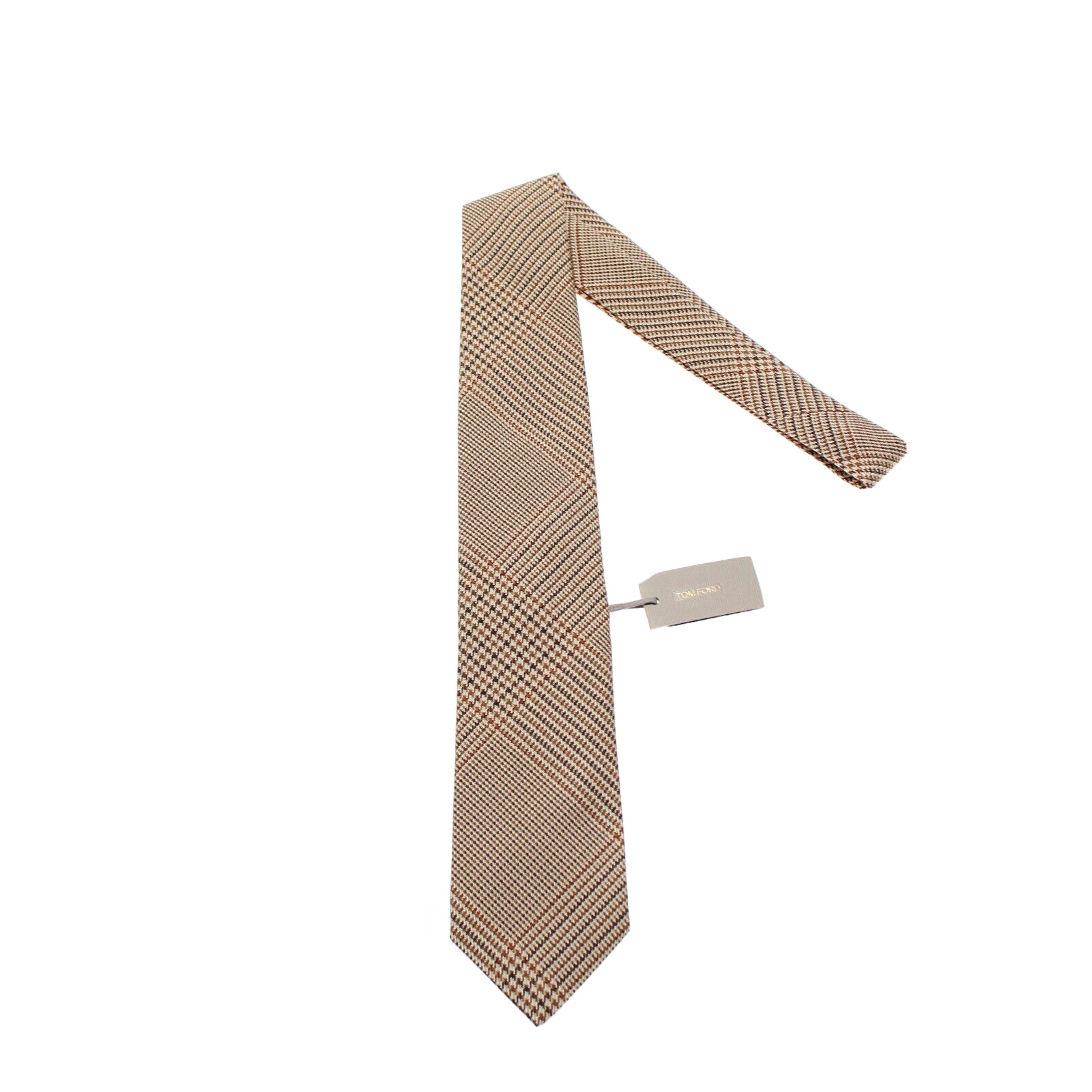 Tom Ford NWT Neck Tie in Beige/Brown/Orange Plaid 100% Silk Made in Italy