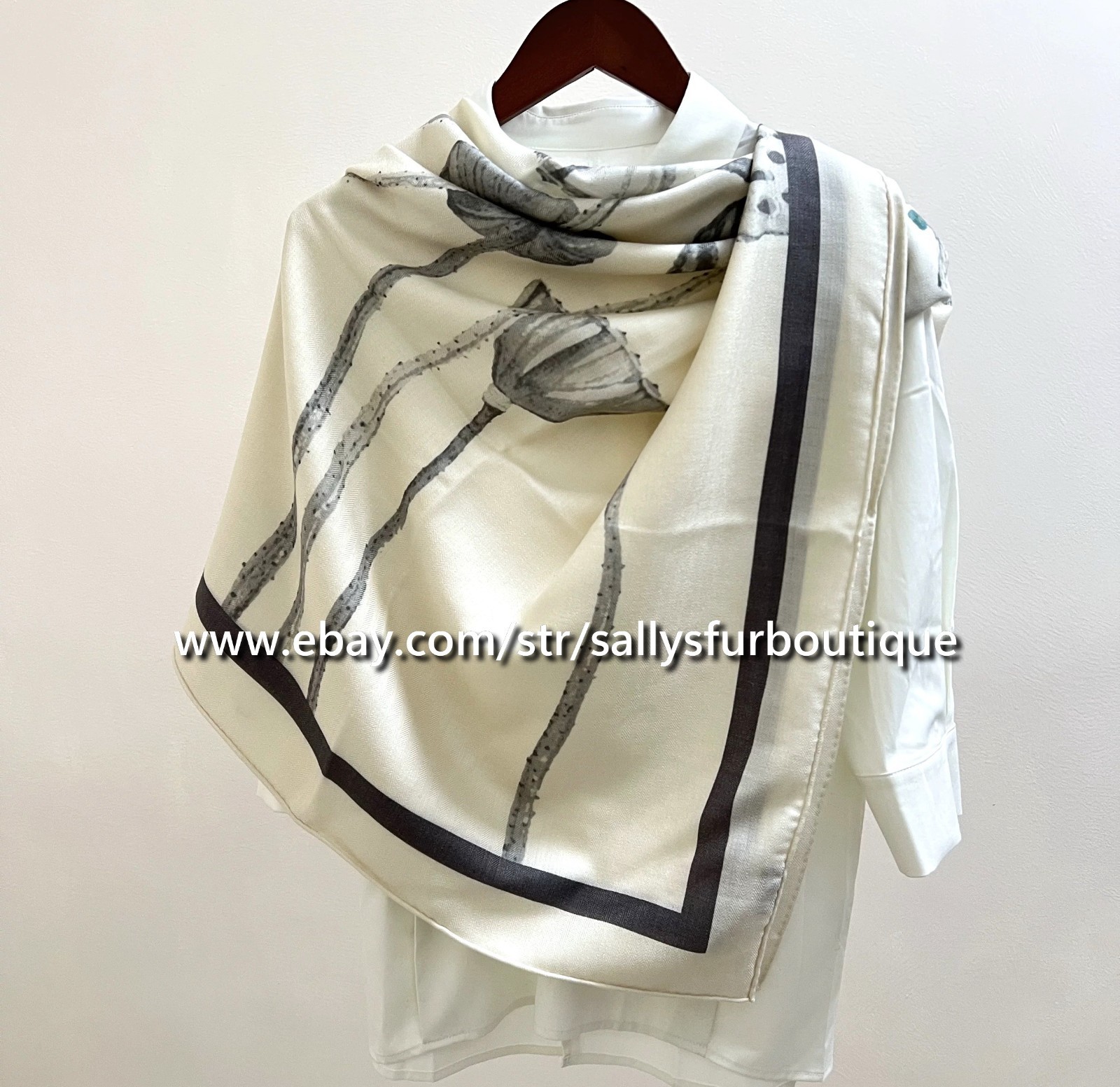 70% Cashmere 30% Silk Wrap Scarf Lotus Print Double Face Square Shawl 53″
