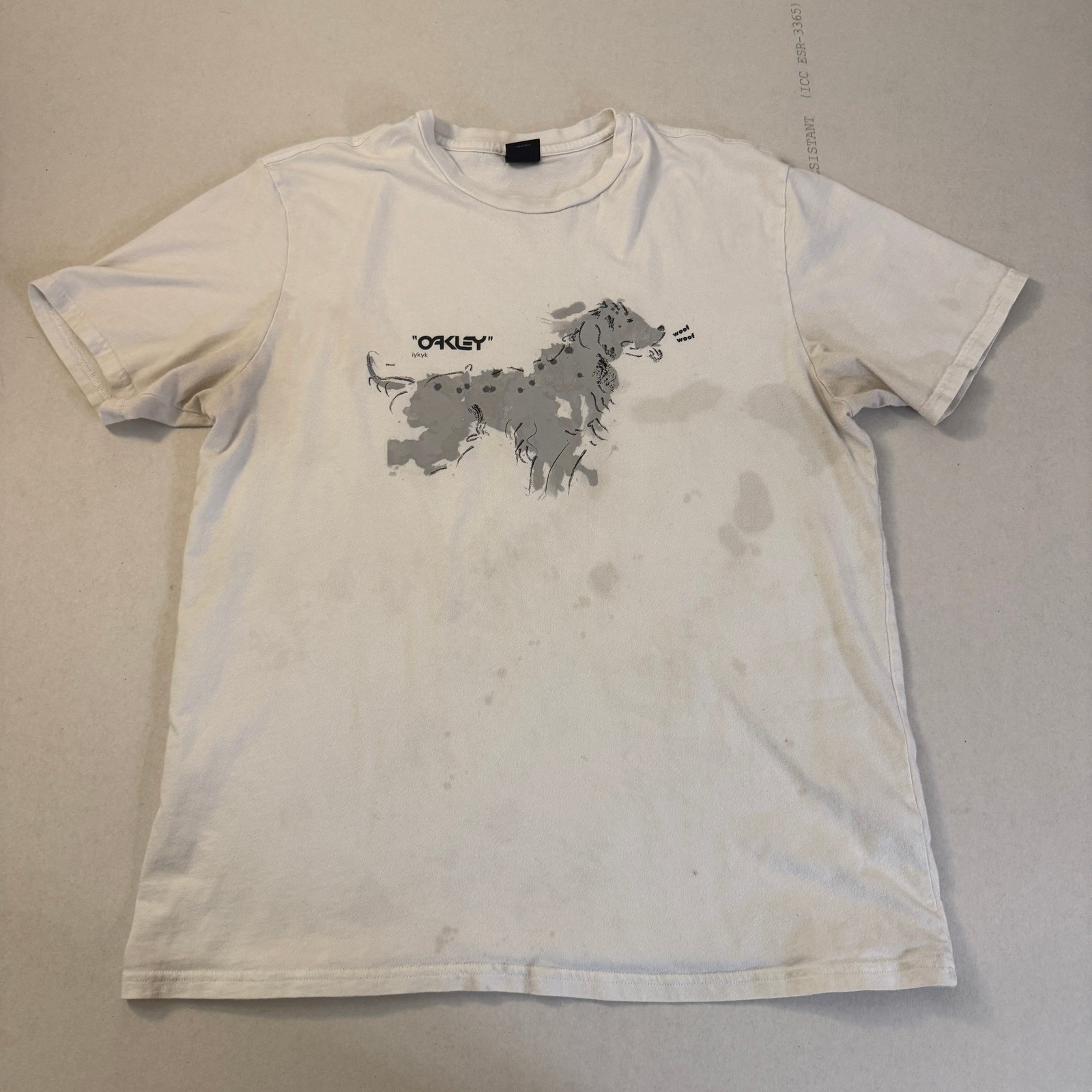Oakley Mens Graphic T-Shirt White Regular Fit Dog Sketch Short Sleeve XL