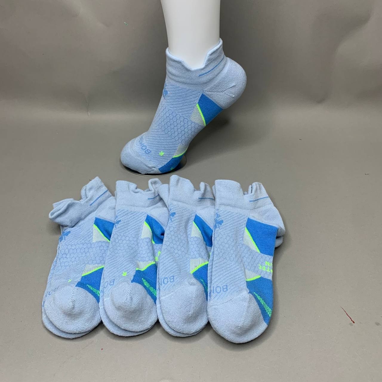Bombas Women’s Running Ankle Socks 4 Pair Pack Light Blue Neon Green Size M New