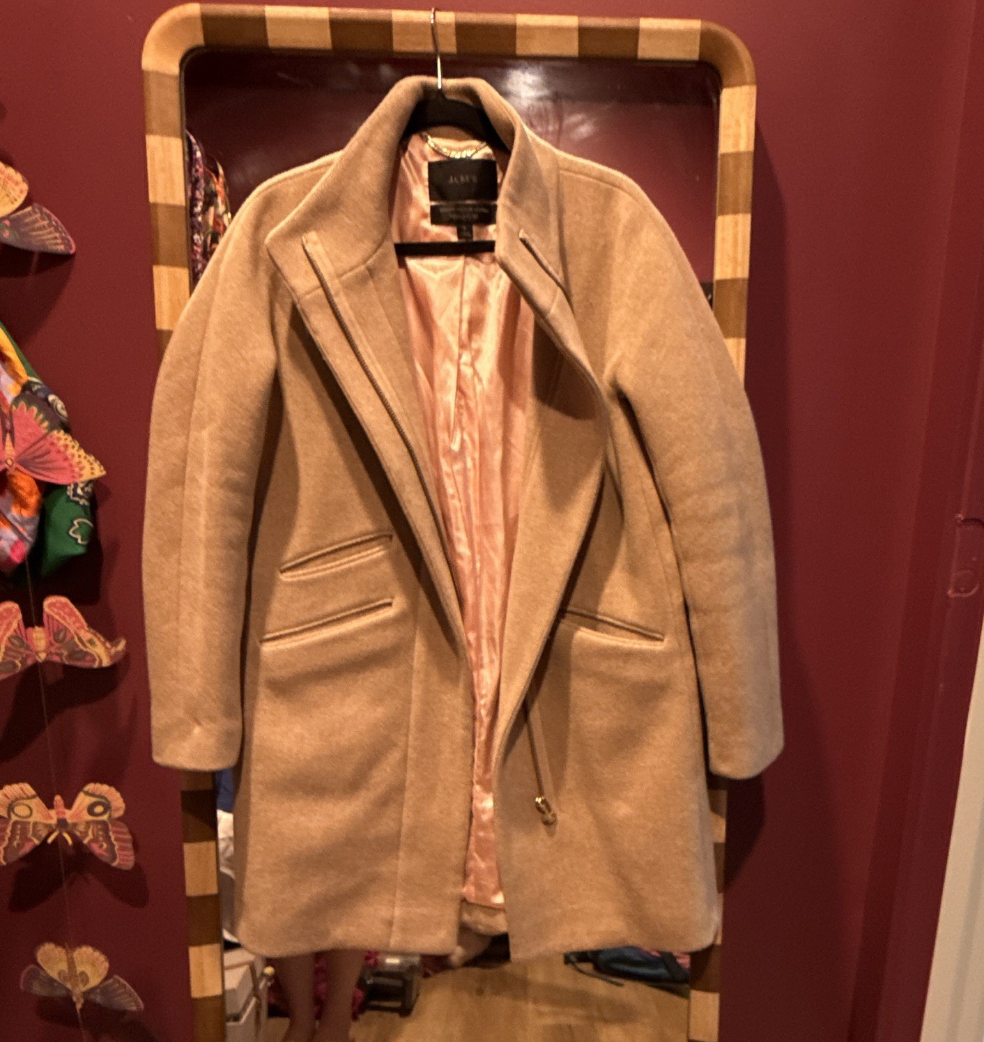 J.Crew Italian Stadium Cloth Nello Gori Beige/Camel Wool Blend Zip Coat Size 6