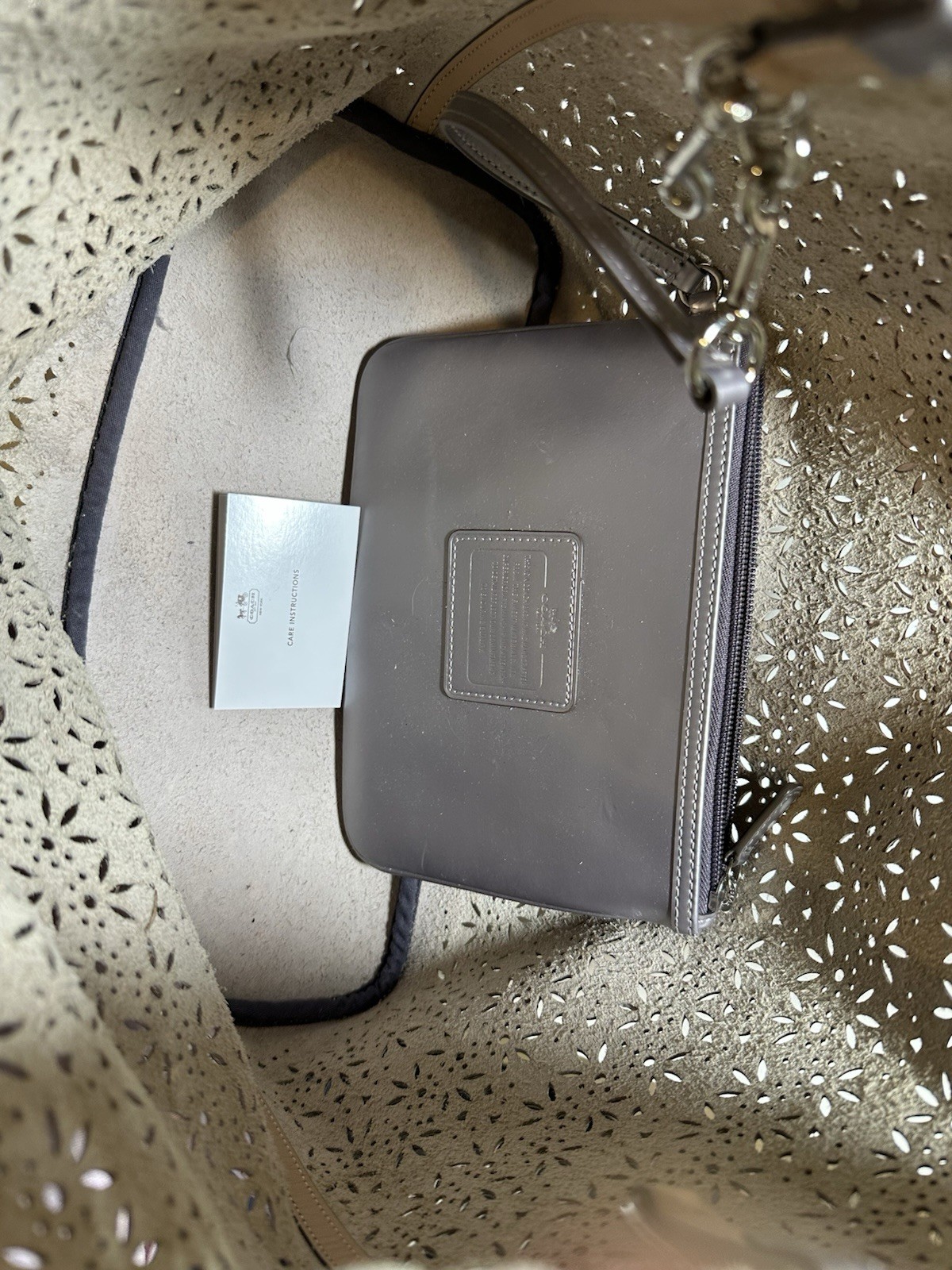 COACH Metro Eyelet Leather Tote With Tags And Attached Pouch Silver