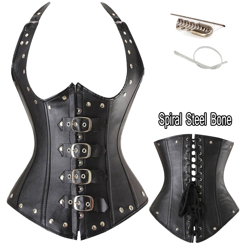 Women Steampunk Corset Bustier Top Vest Lace Up Waist Trainer Black Boned Shaper