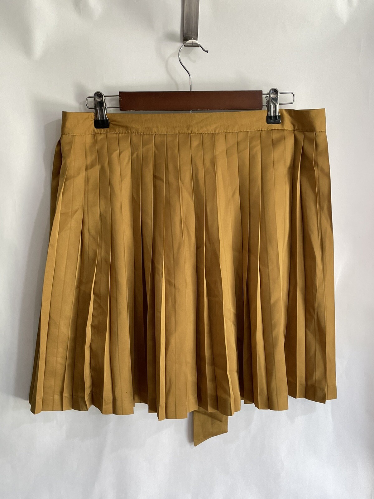 Gep Pleated Mustard Yellow Gold With Bow Shimmer Skirt Size 10 Lined 100% Polyes