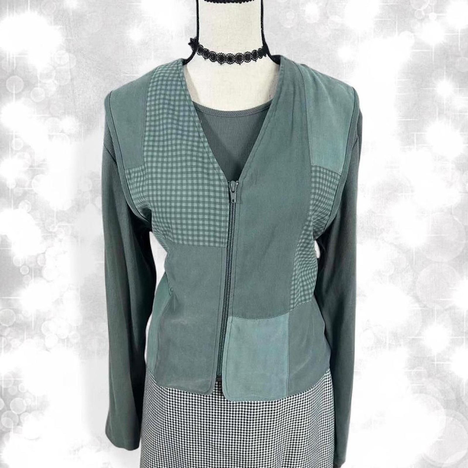 Academia Style Patch Work Cottagecore Muted Green Sweater Cardigan