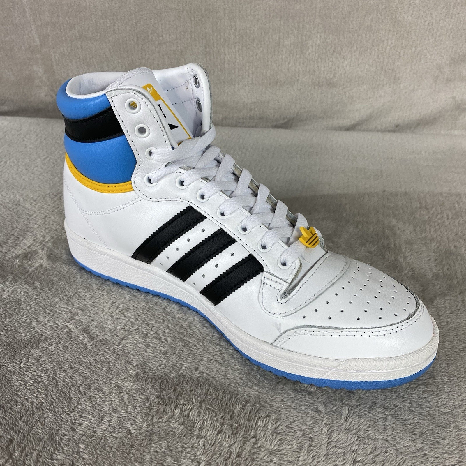 adidas Top Ten High White Blue Gold Leather Mens Size 10 Basketball Shoes NEW