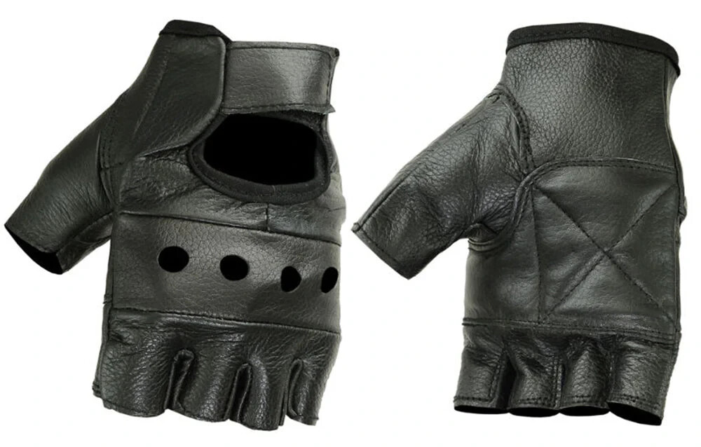 Men’s Fingerless Leather Gloves w/Gel Padded Palms – Driving, Motorcycle Riding