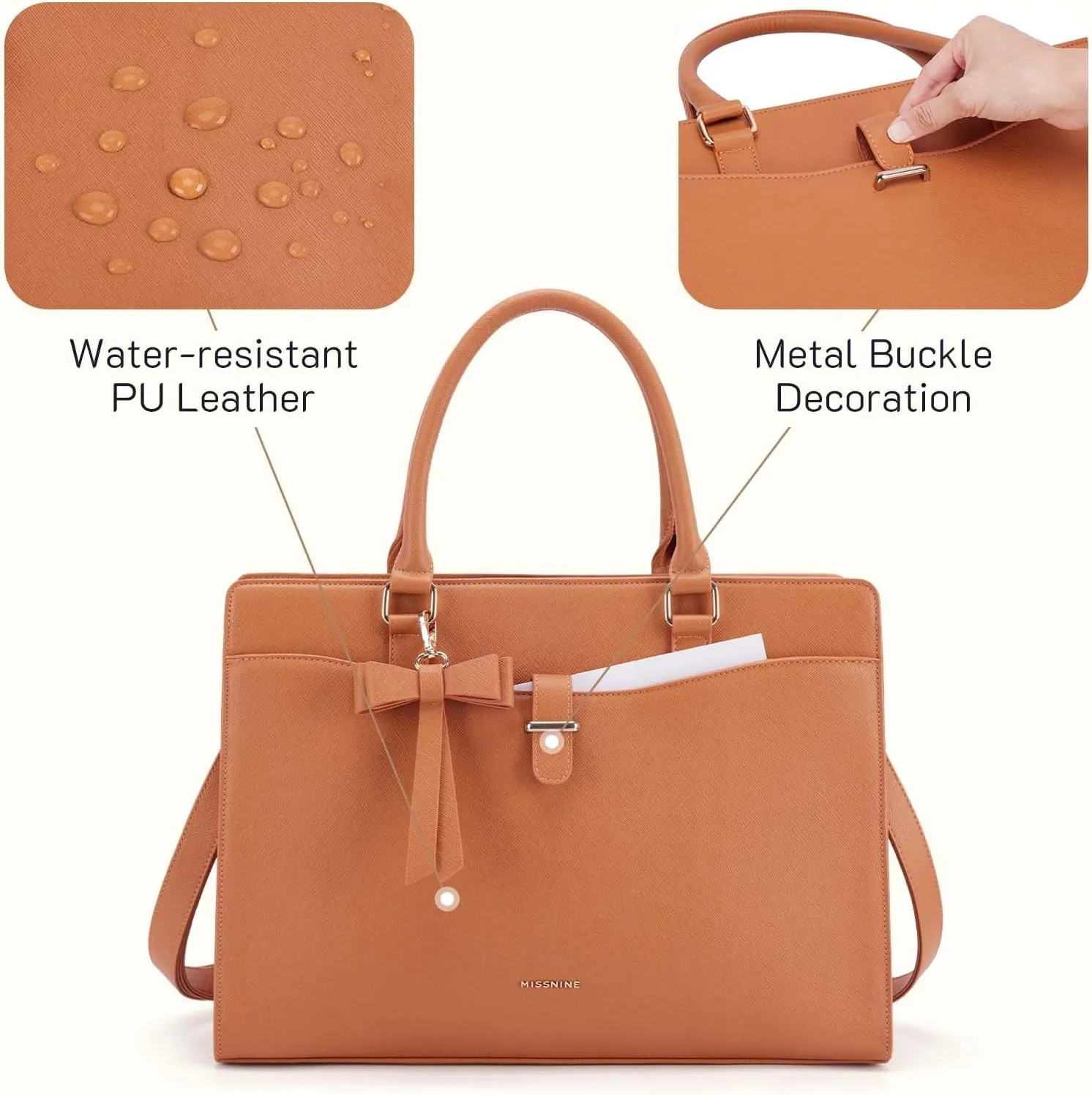 Leather Laptop Tote Bag 15.6 Inch Computer Purse Briefcase For Work And Travel