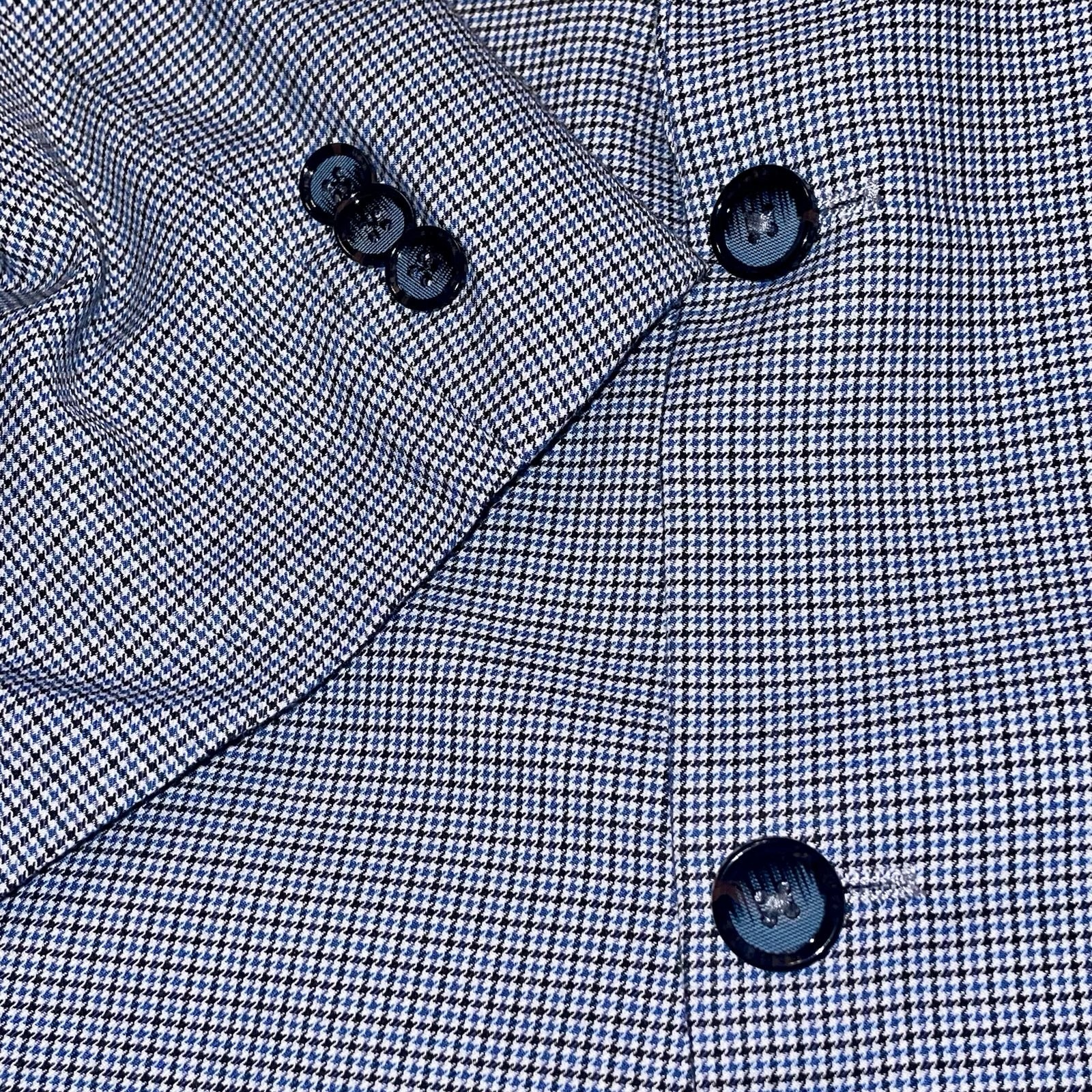 Alan Flusser Blue Check Floral Liner PolyBlend Mens•48R SportsCoat Jacket Blazer