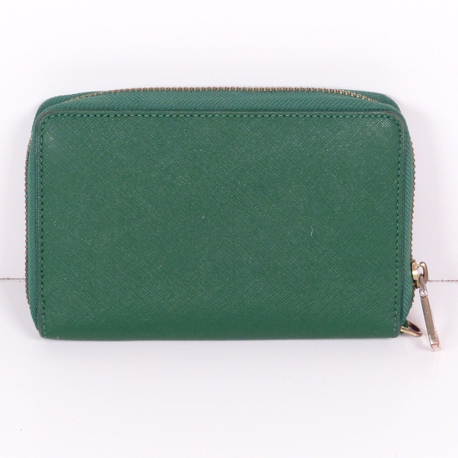 Tory Burch Green Zip Around Womens Wallet Card Slots Coin Pocket Saffiano READ