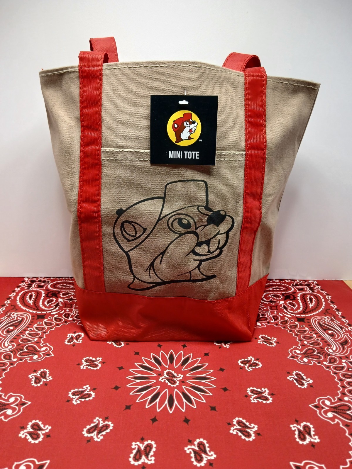 Buc-ee’s Mini Tote Bag ~ New 13×12 Market Bag Small Reusable ~ Canvas & Red Tote